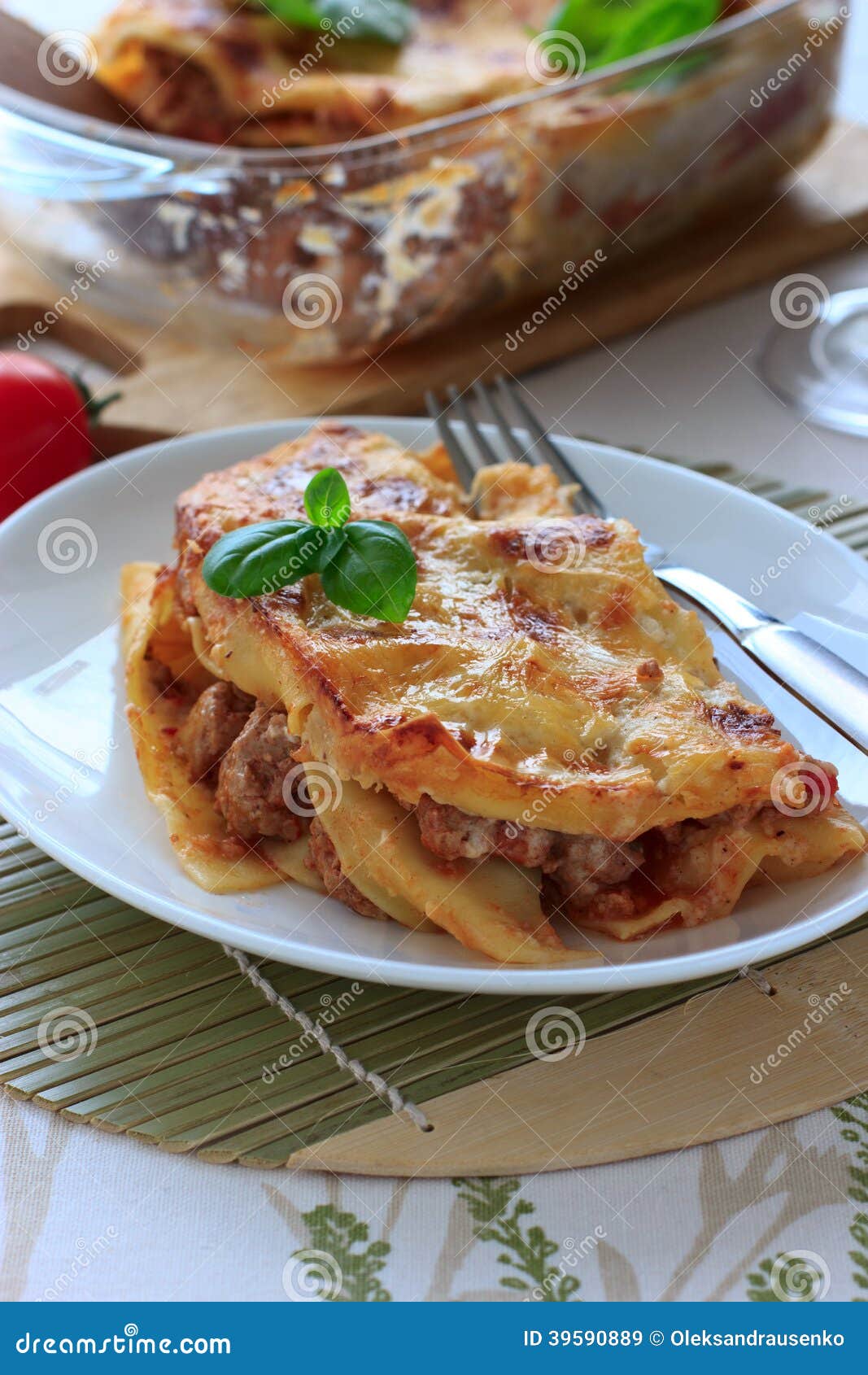 Beef Lasagna on the White Plate Stock Image - Image of milk, cozy: 39590889