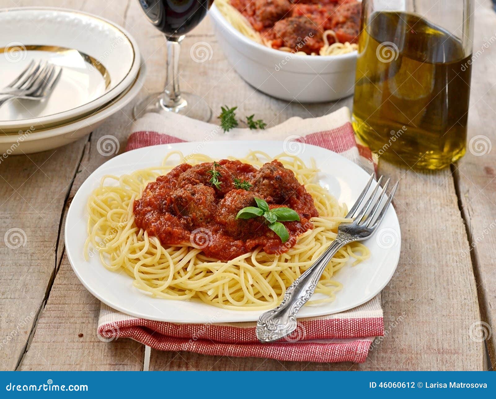 Beef Meatballs with Tomato Sauce and Pasta Stock Photo Image of meat, wine 46060612
