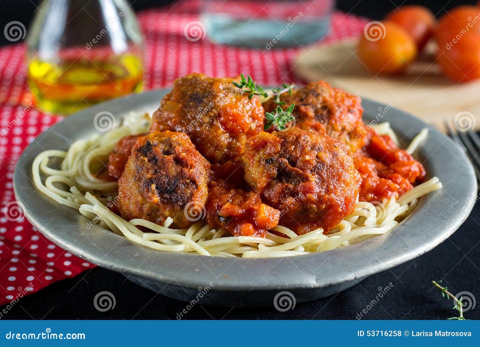 Beef Meatballs with Tomato Sauce and Pasta Stock Photo Image of
