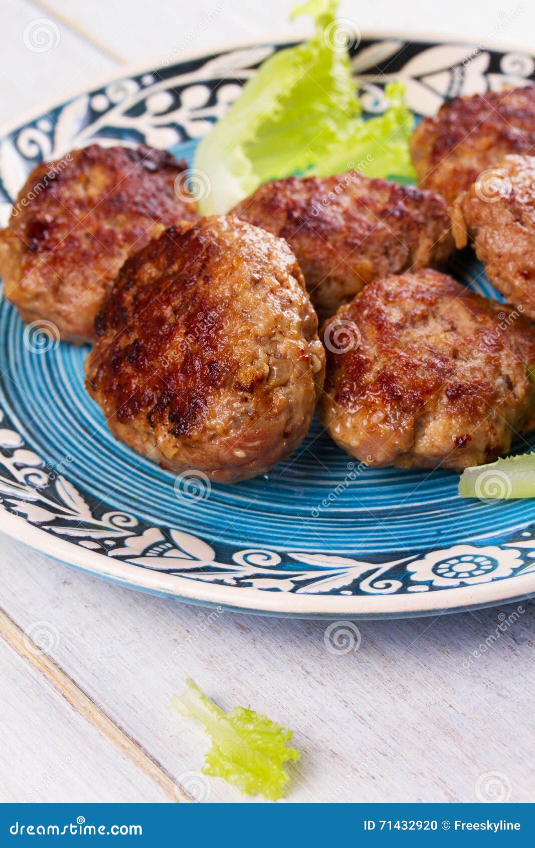 Beef and Pork Patties in Blue Plate Stock Photo Image of patties