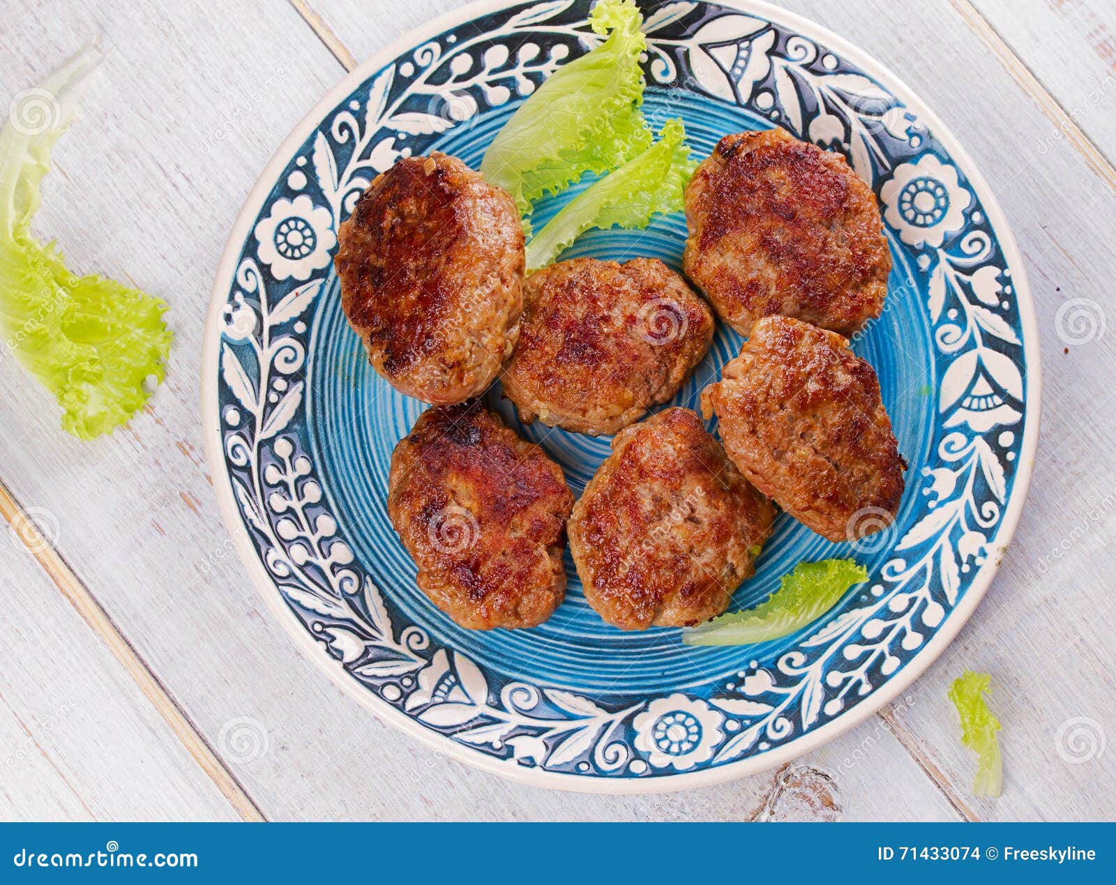 Beef and Pork Patties in Blue Plate Stock Photo Image of fried