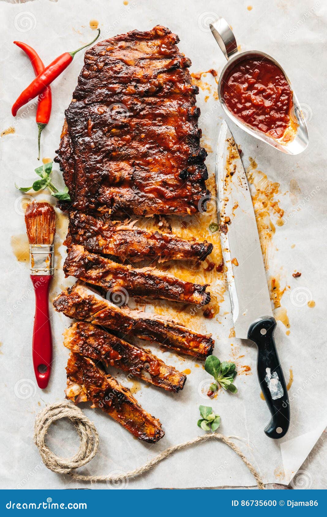 Beef ribs with bbq sauce stock photo. Image of board 86735600