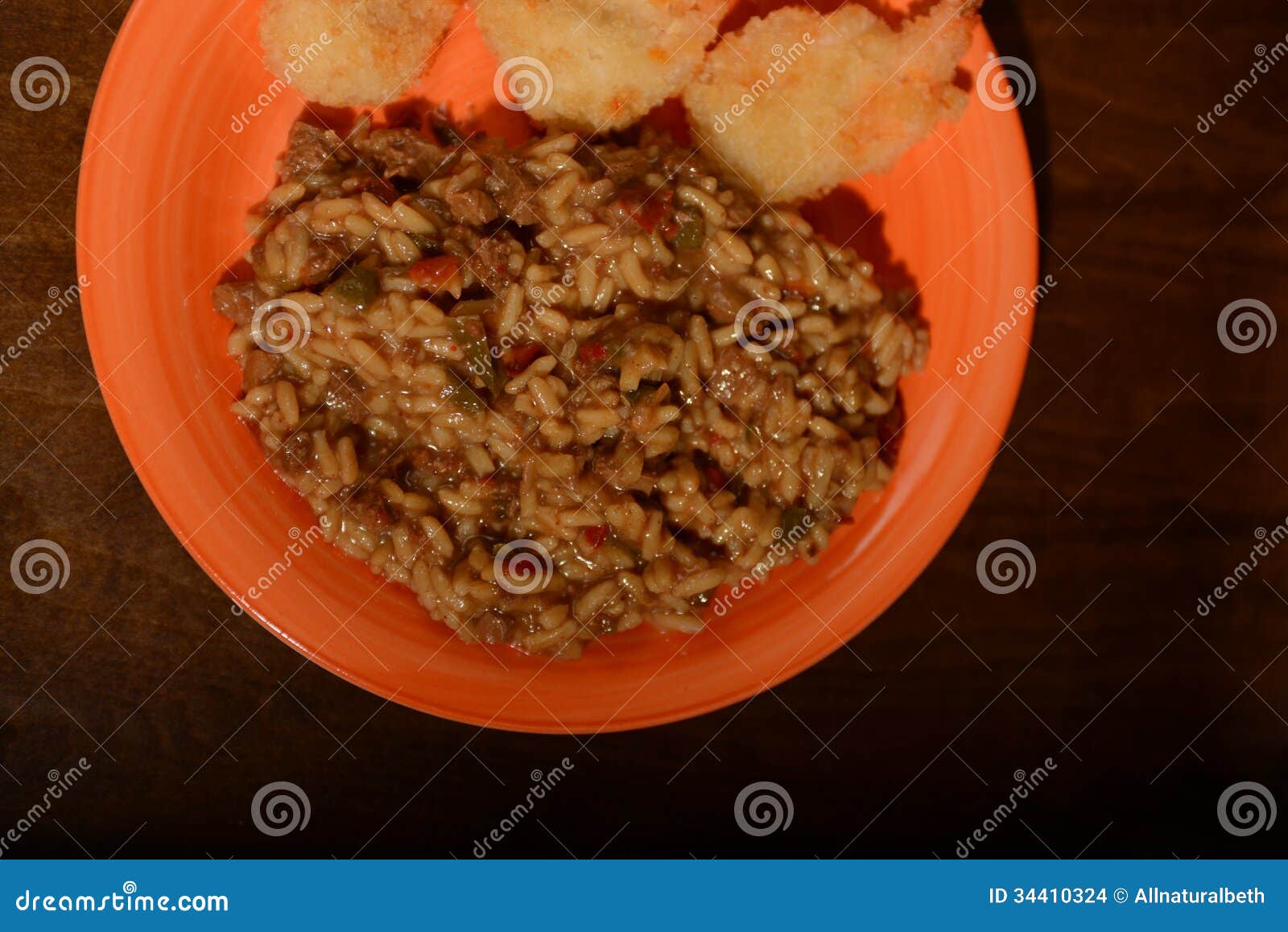 Beef and Rice Dish with Fried Shrimp Stock Photo - Image of beef