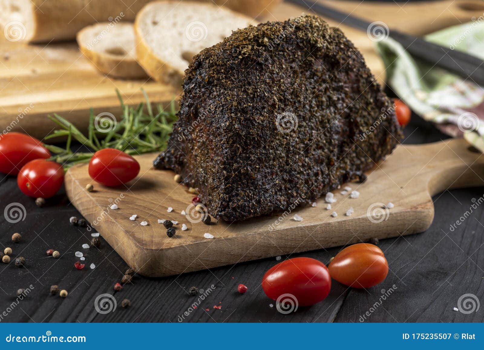 Welldone Roasted Beef with Fresh Herbs Stock Image Image of meal