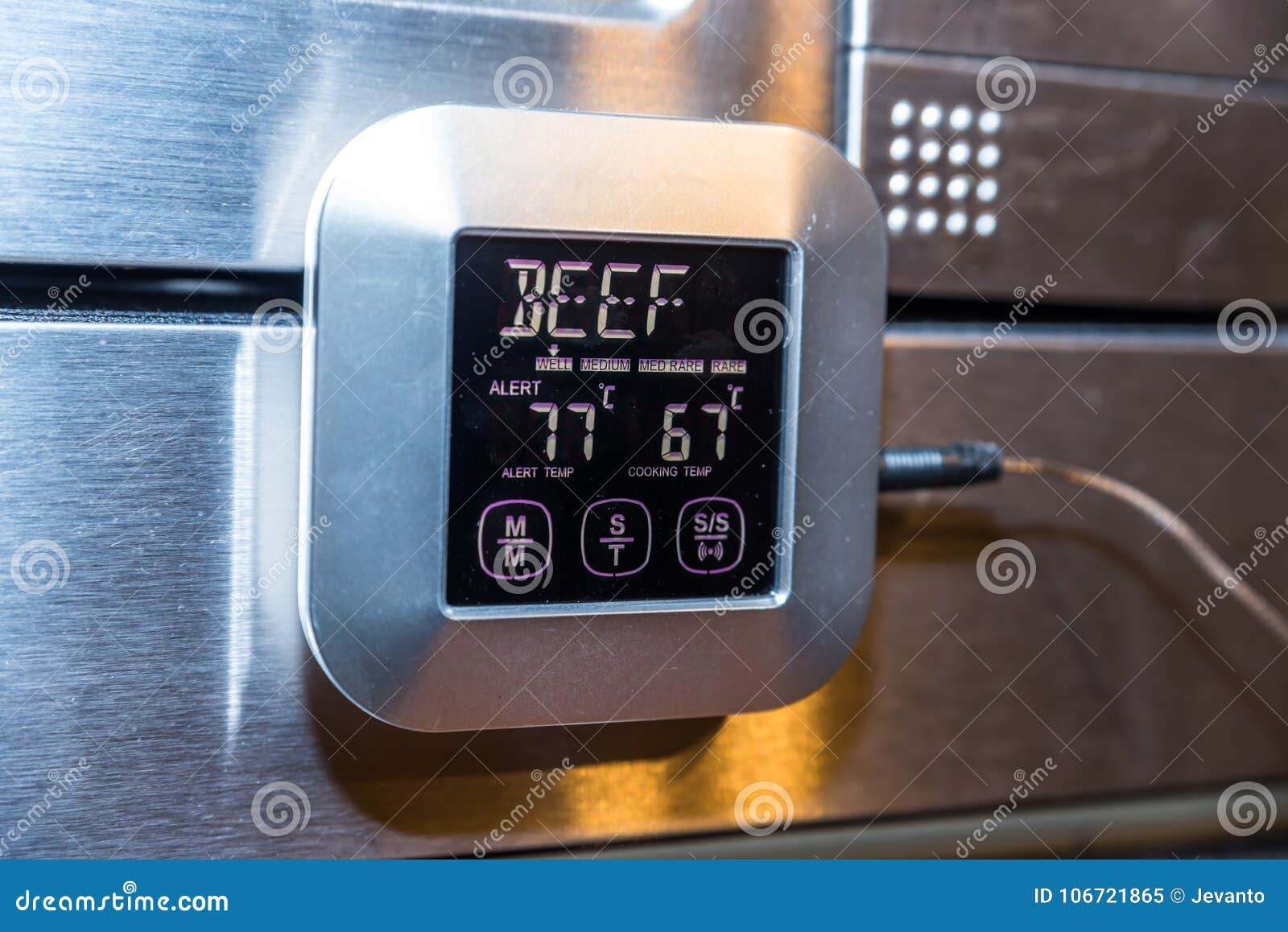 Beef Roasting Meat Temperature Conrol Unit on Silver Oven Stock Image Image of dish