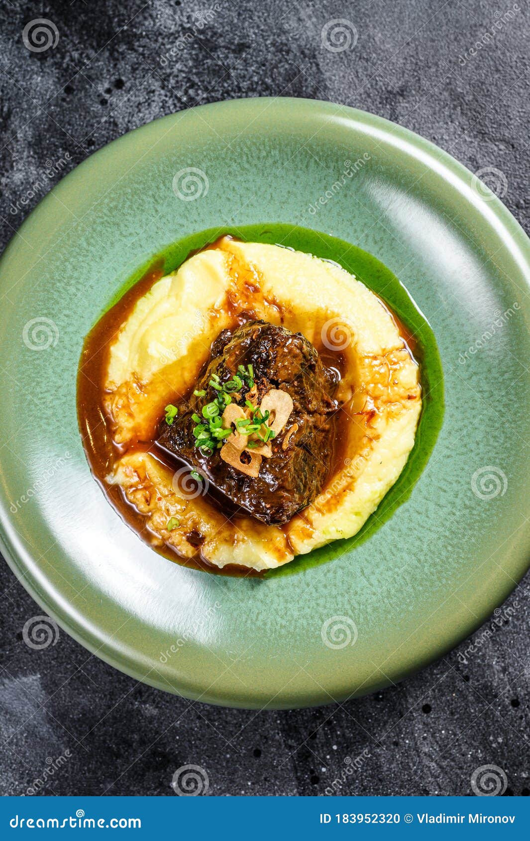 Beef Sirloin Steak with a Side Dish of Mashed Potatoes. Black Background Stock Photo Image of