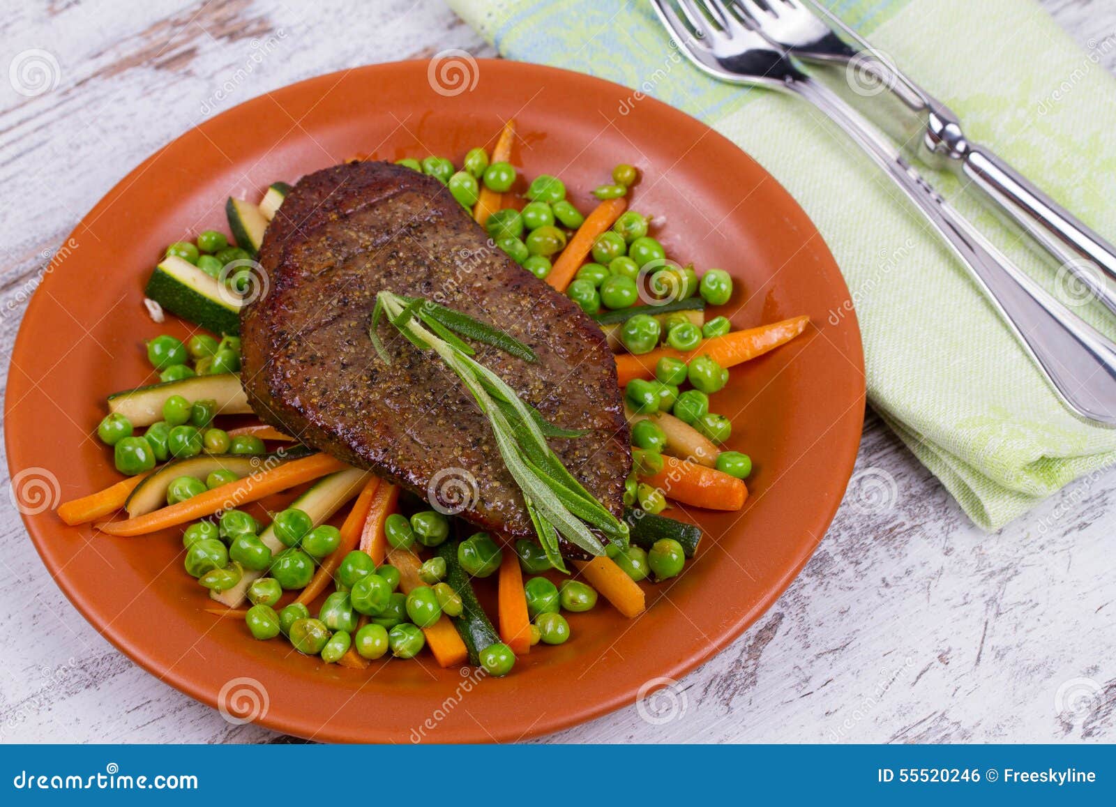Beef Sirloin Steak with Vegetables. Stock Photo Image of green, spice