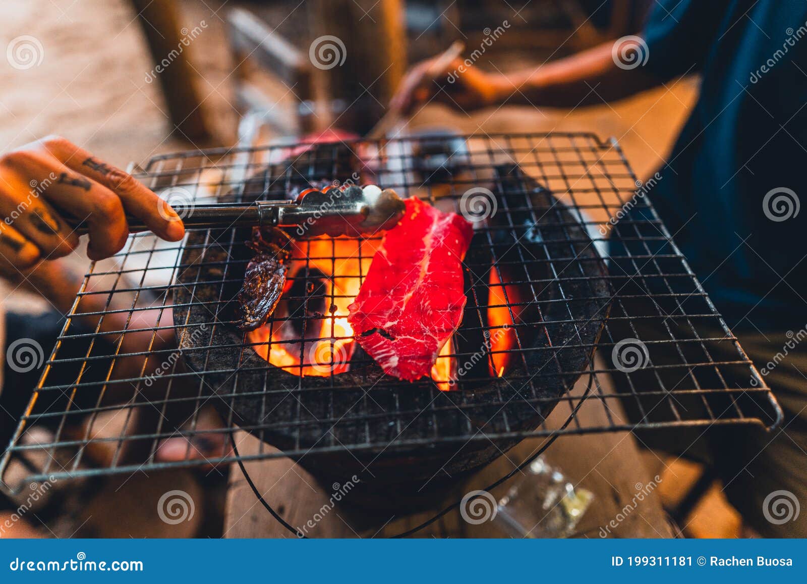 Beef Slices Grilled on the Charcoal Stove at Home Stock Image Image