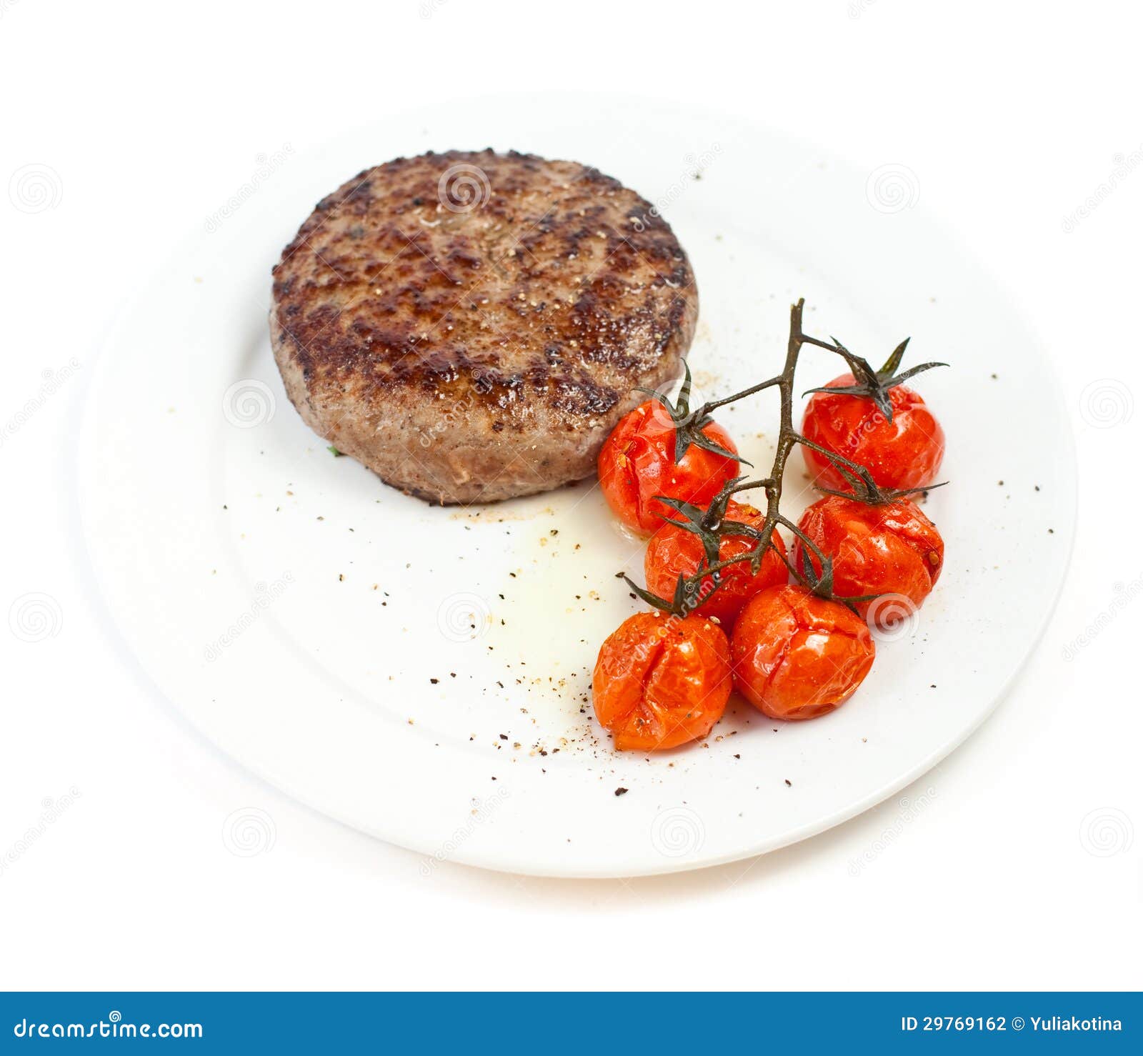 Beef Steak and Baked Tomatoes Stock Photo Image of seasoning, white