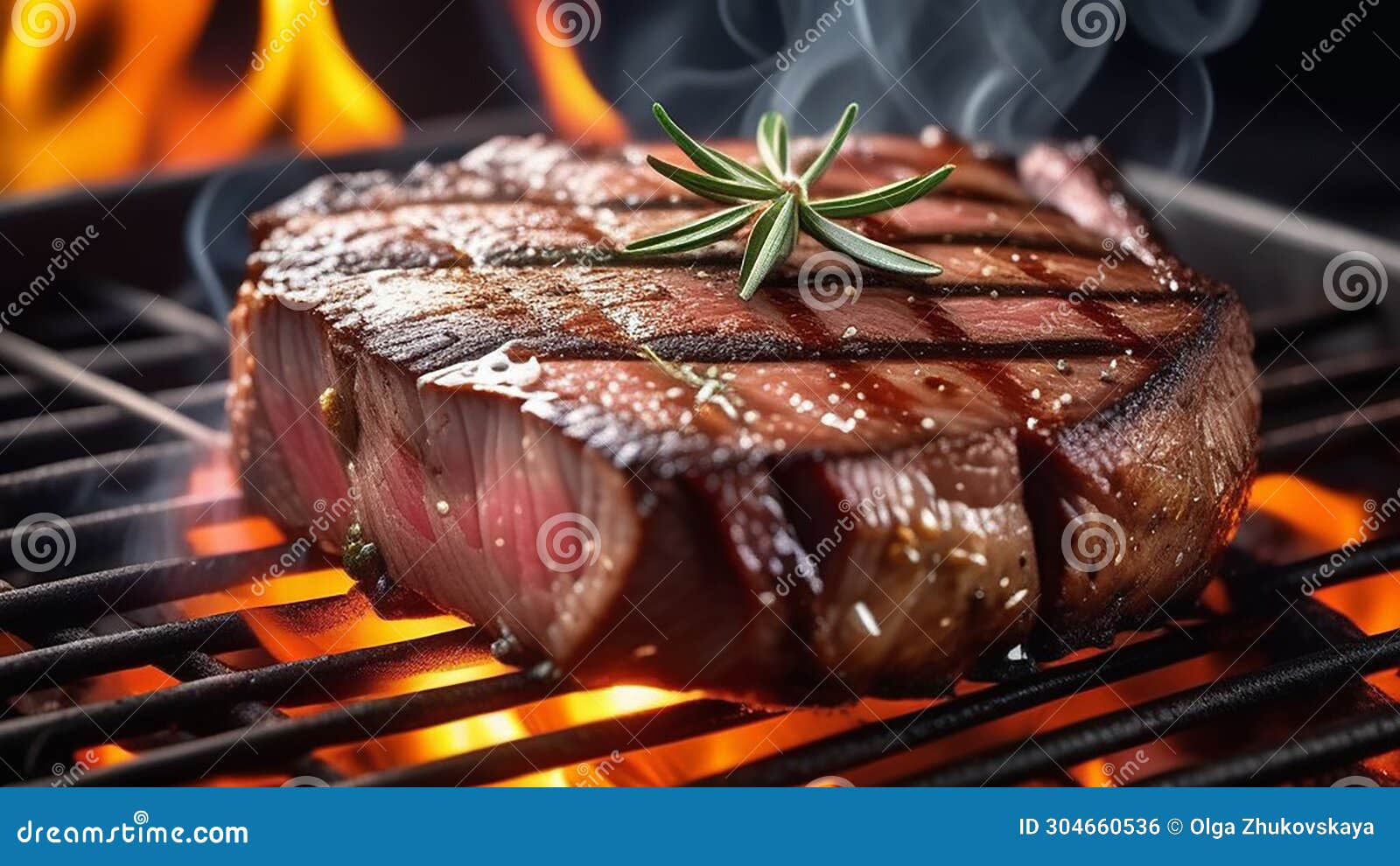 Beef Steak Cooked Over Fire with Rosemary and Spices Stock Illustration ...