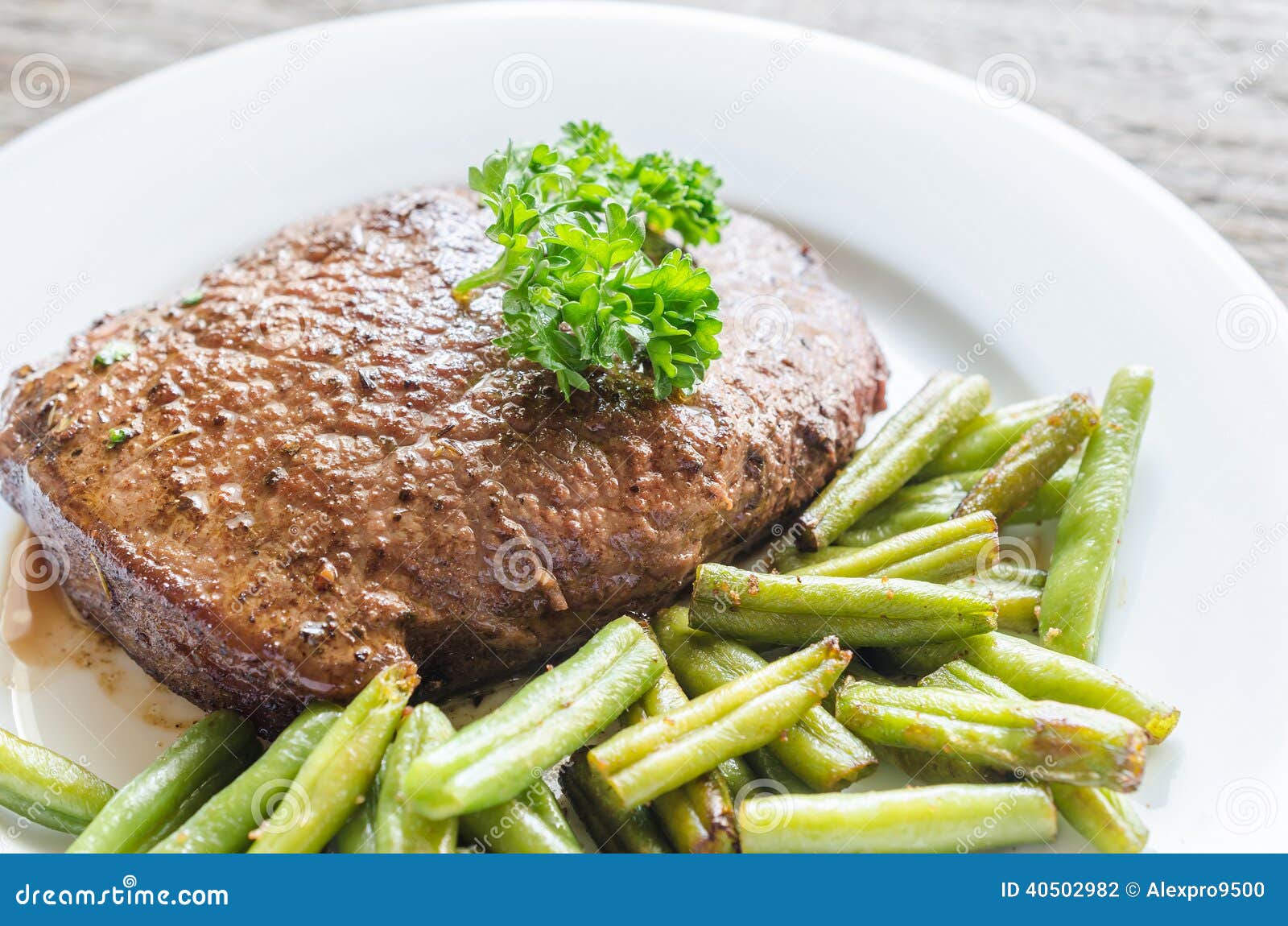 Beef Steak with Green Beans Stock Photo Image of green, close 40502982