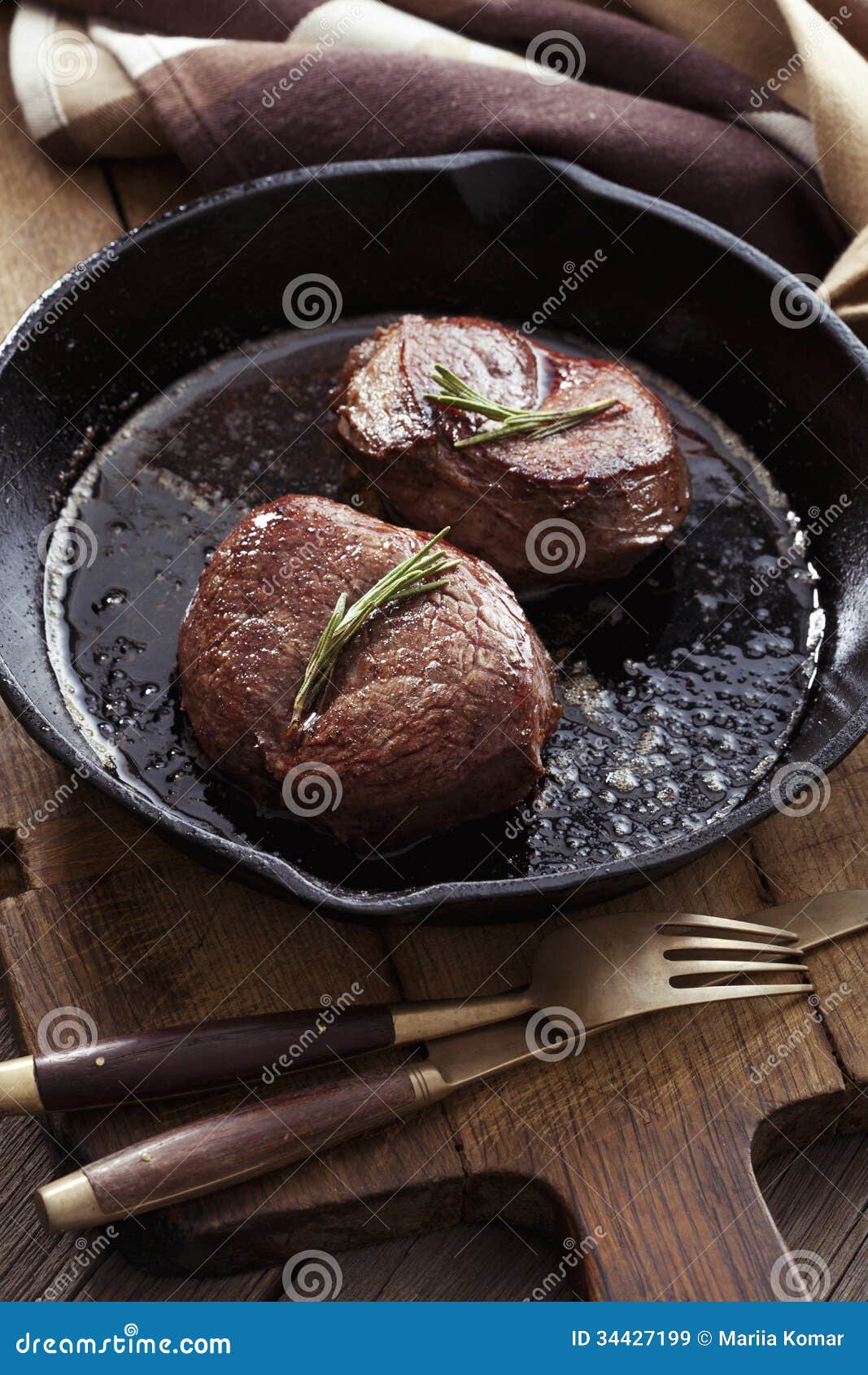 Beef steak in pan stock image. Image of juicy, iron, roast 34427199