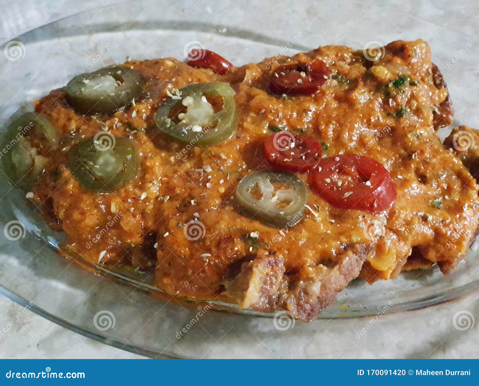 Beef Steak with Red Sauce and Jalapeno Stock Photo Image of beef