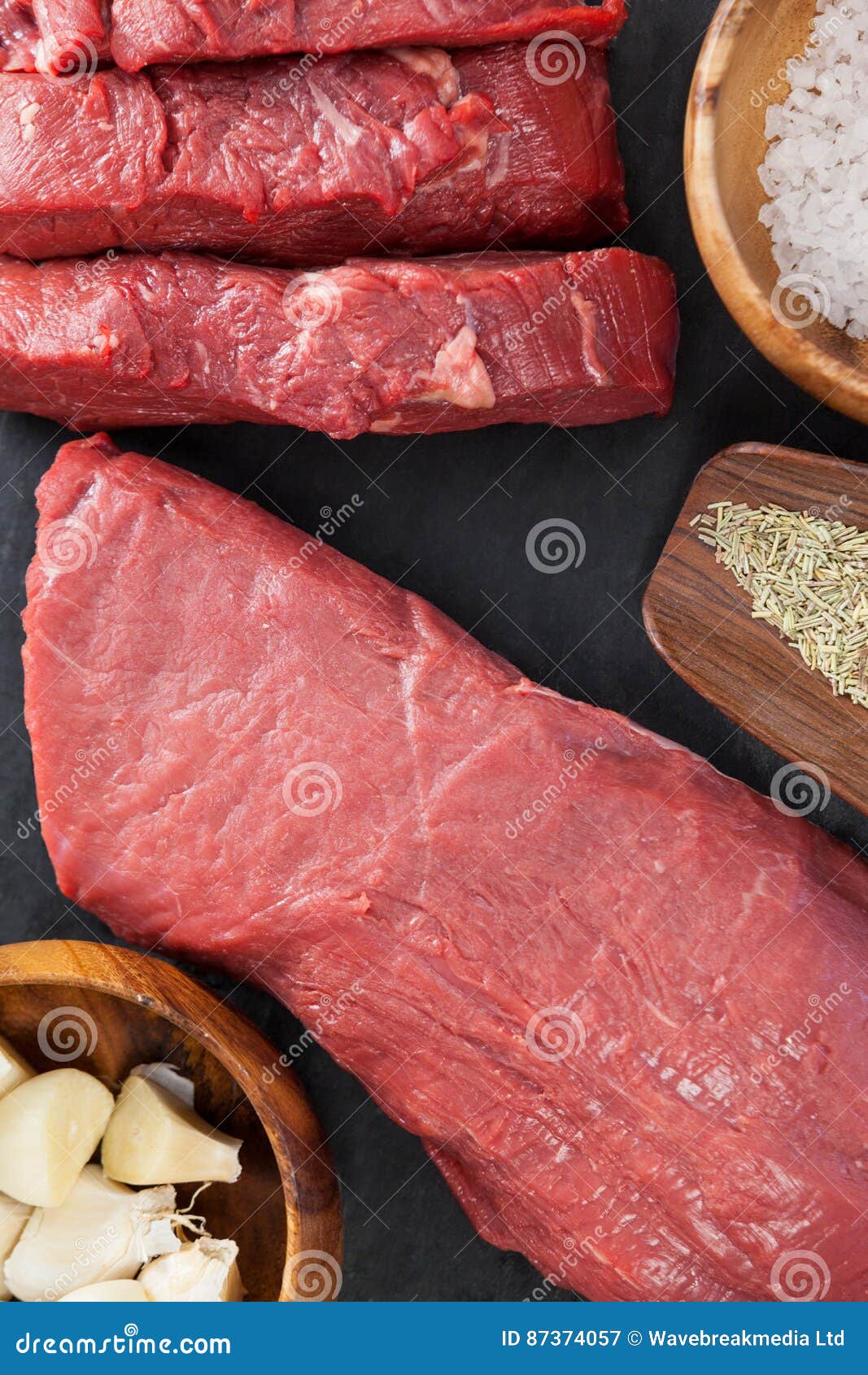 Beef Steak, Salt and Spices on Black Slate Plate Stock Image Image of cuisine, organic 87374057