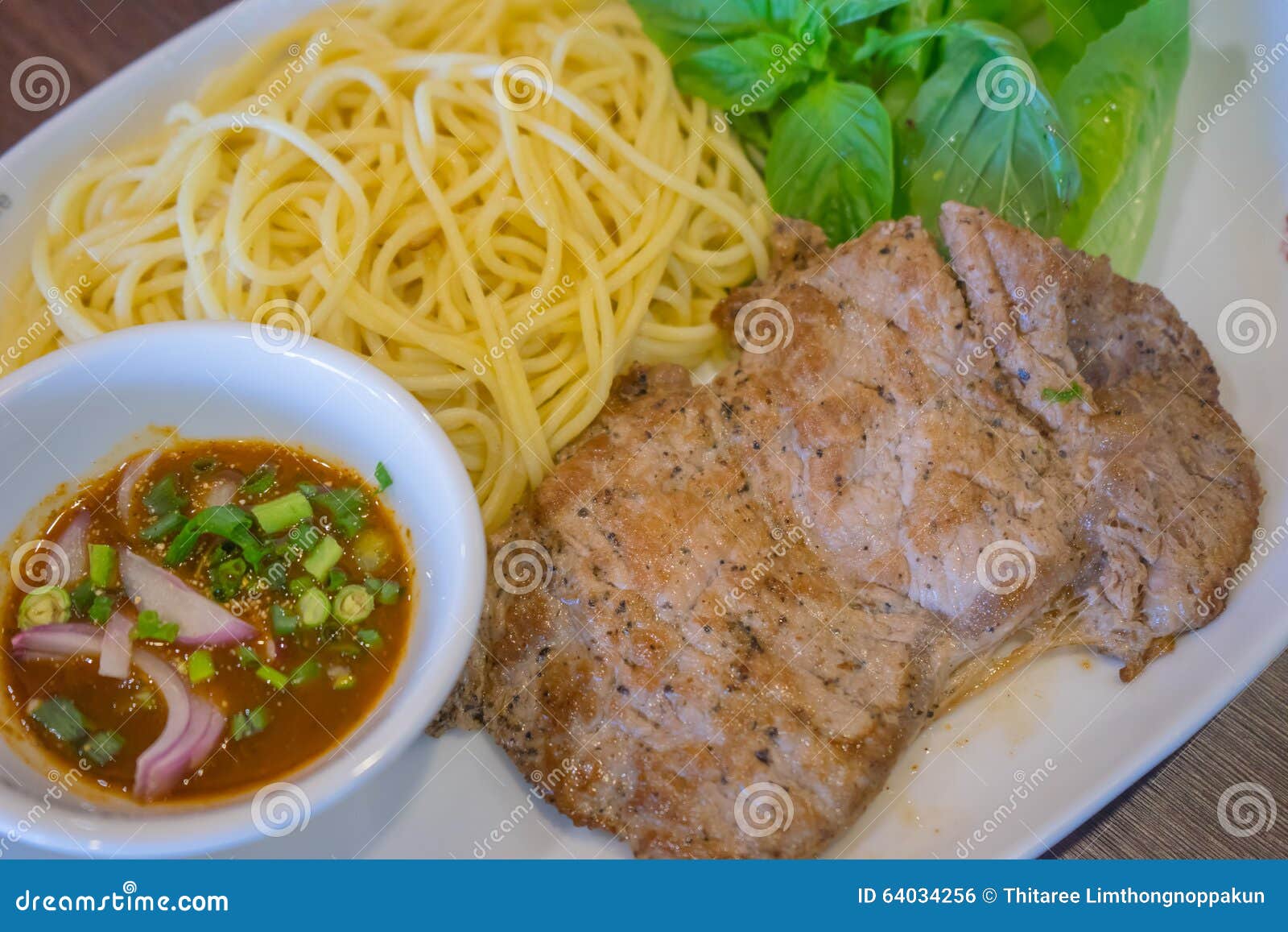 Beef Steak with Spaghetti ,Thai Chili Sauce Stock Photo Image of beef, dining 64034256
