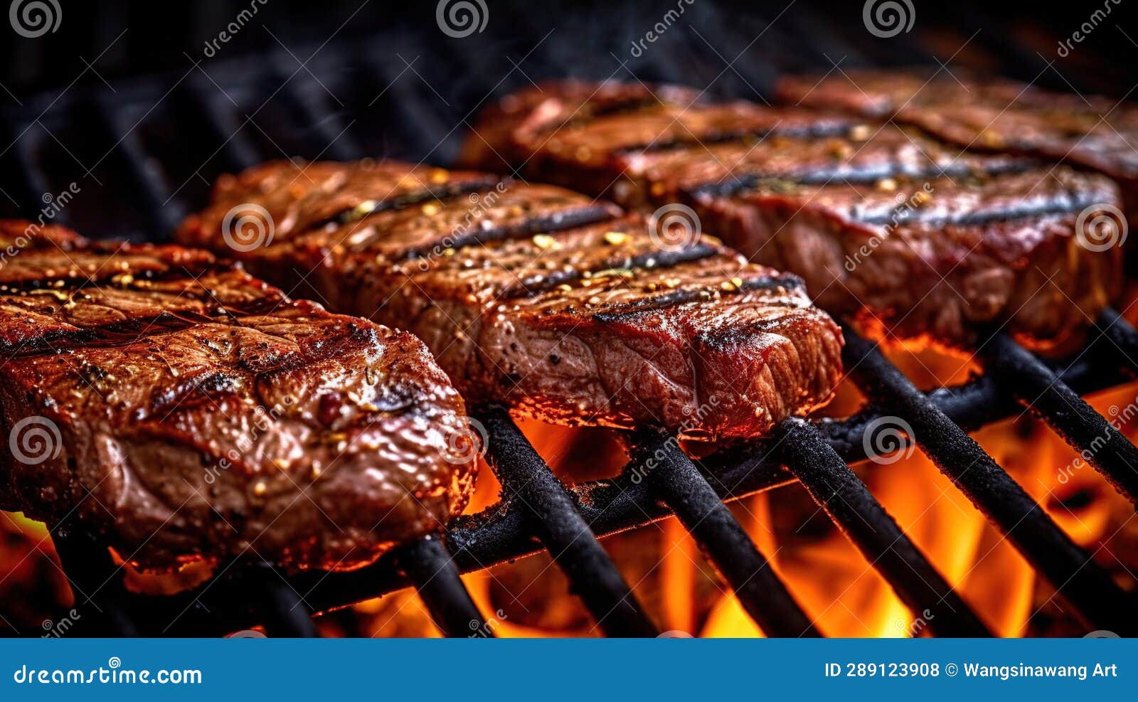 Beef Steaks on the Grill with Flames Generative AI Stock Photo - Image ...