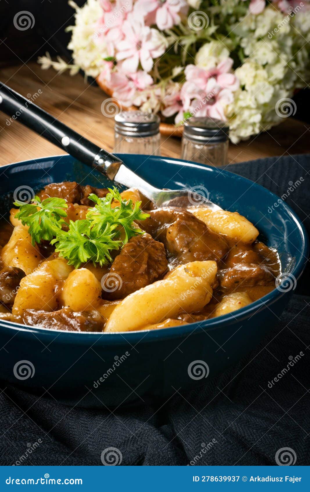 Beef stew in gravy stock image. Image of tasty, wooden 278639937