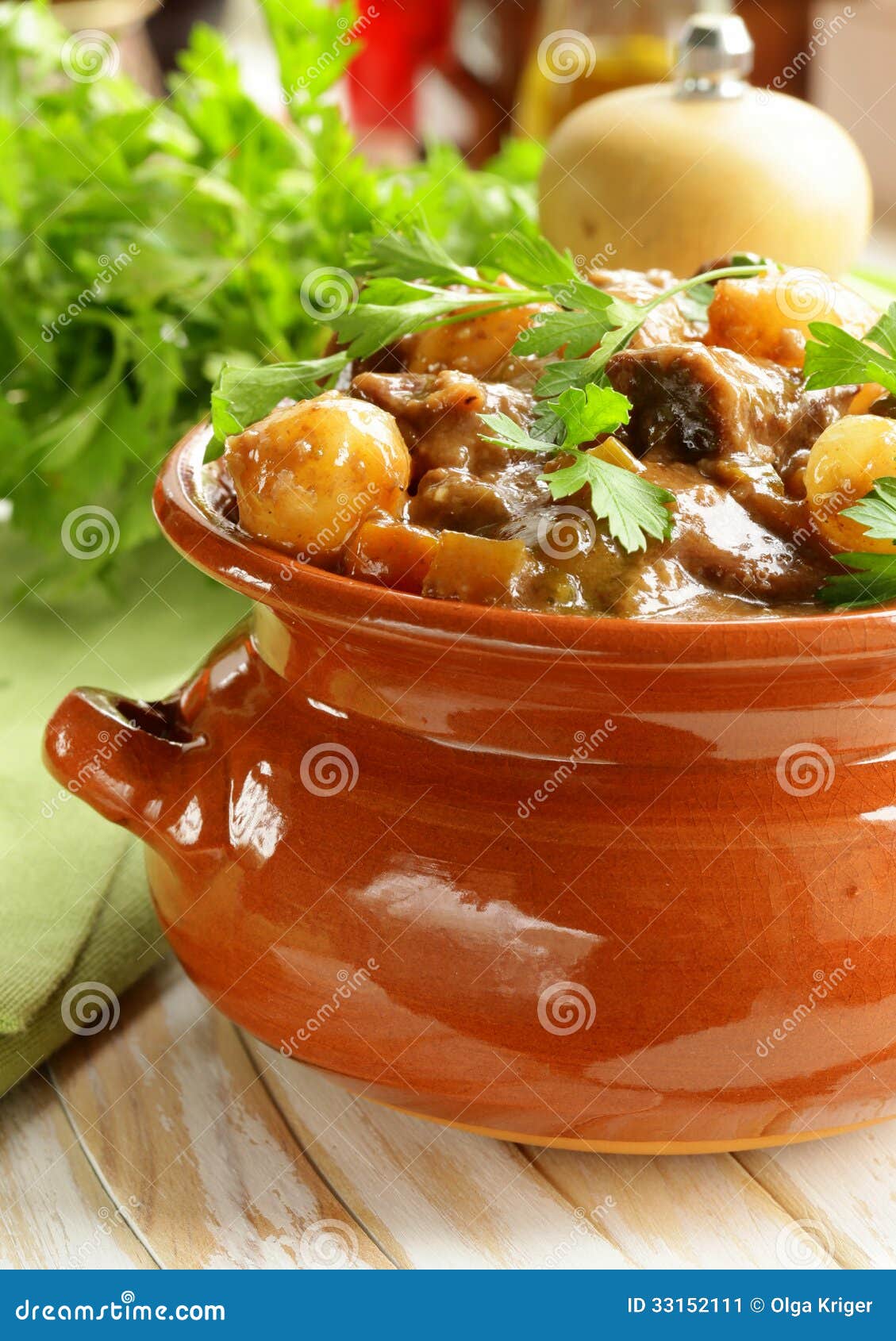 Beef Stew with Vegetables and Herbs in a Clay Pot Stock Image - Image ...