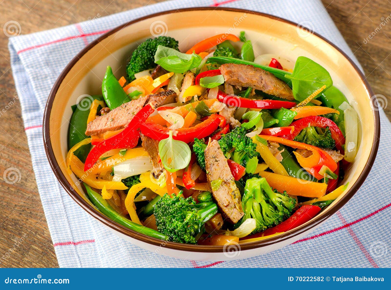 Beef Stir Fry with Vegetables and Herbs. Stock Photo Image of food