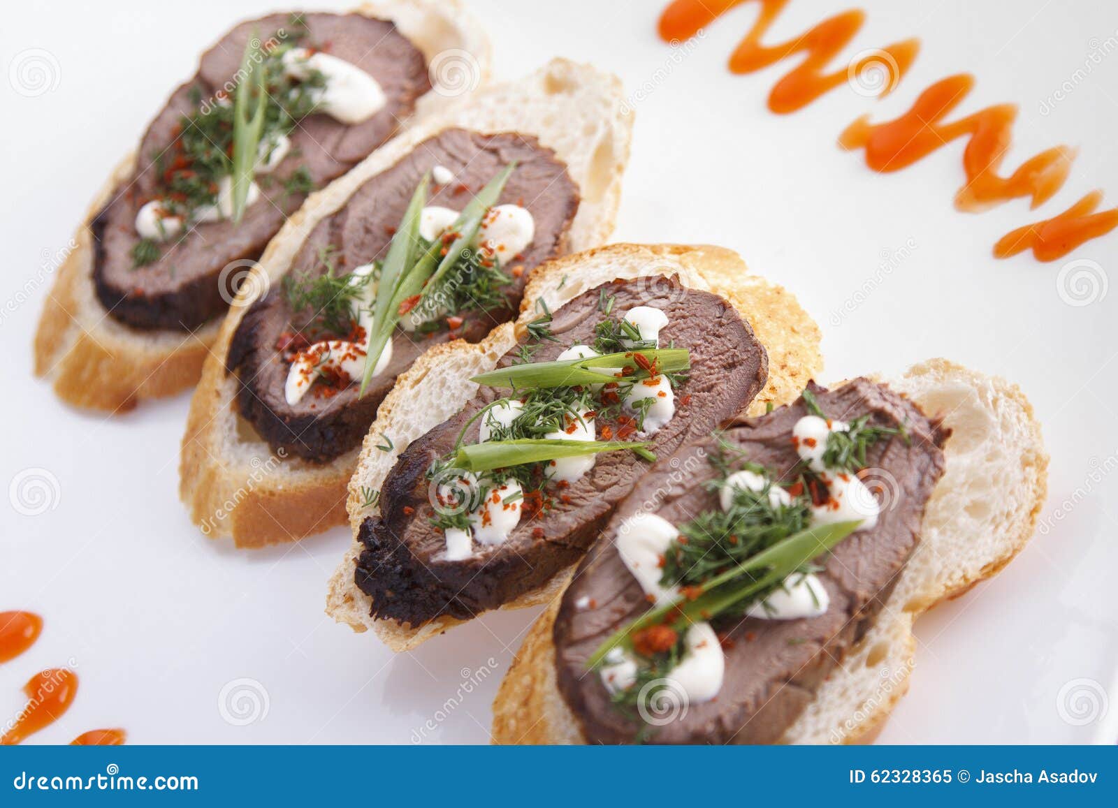 Beef Tenderloin Crostini stock image. Image of beefsteak 62328365