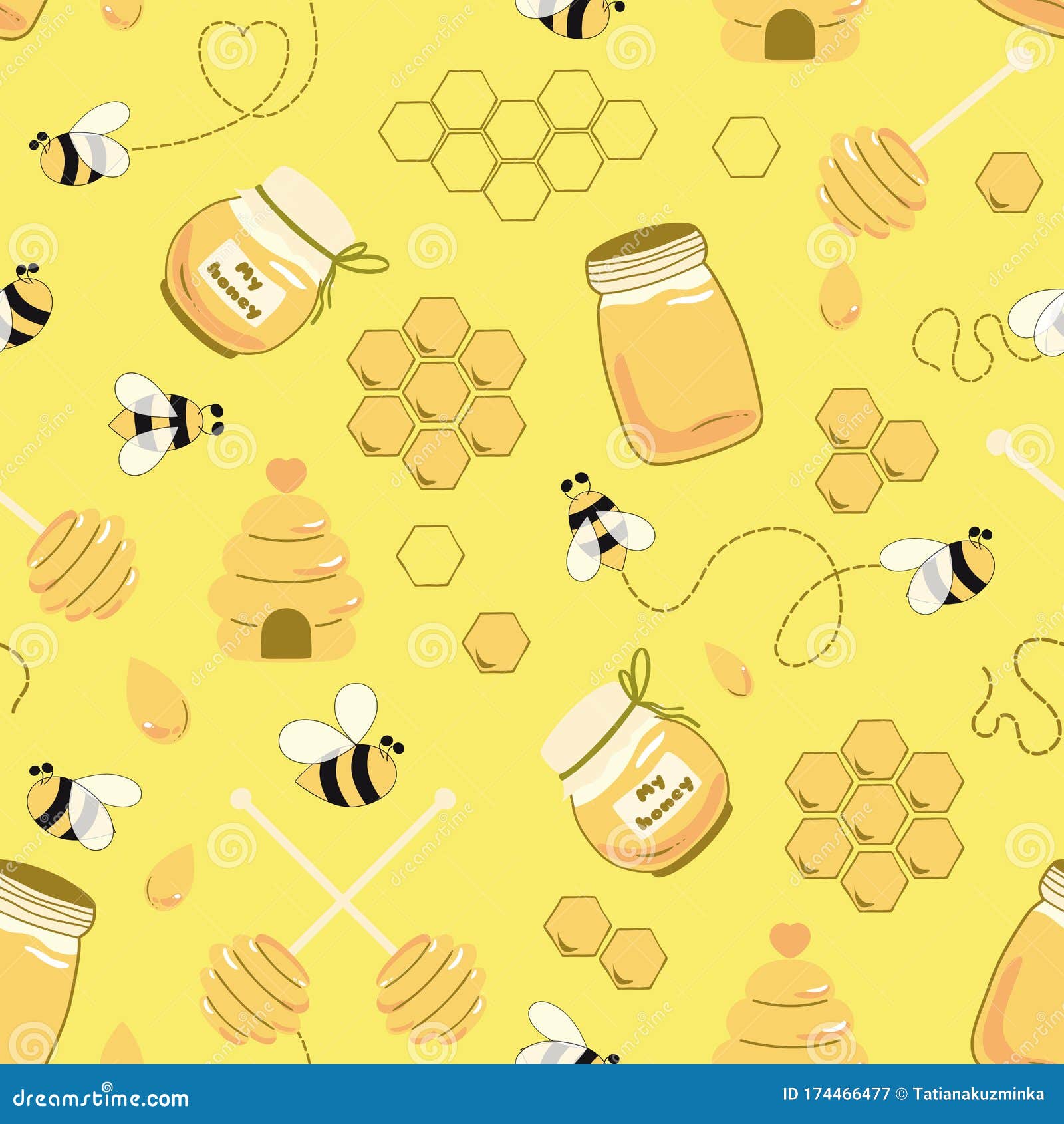 Honey pattern wallpaper with a bee background Vector Image