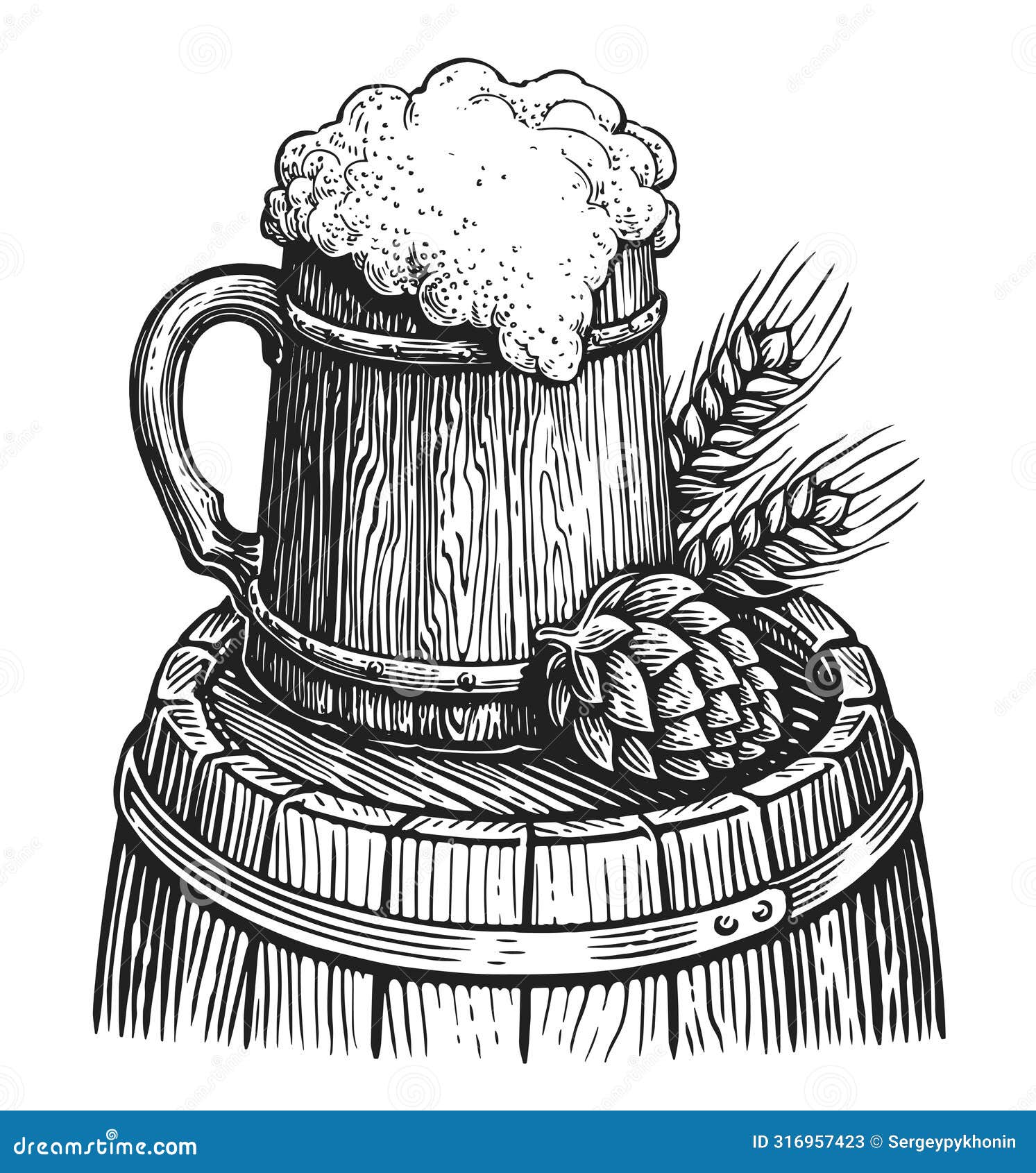 beer alcoholic drink. hand drawn sketch  for pub, brewery