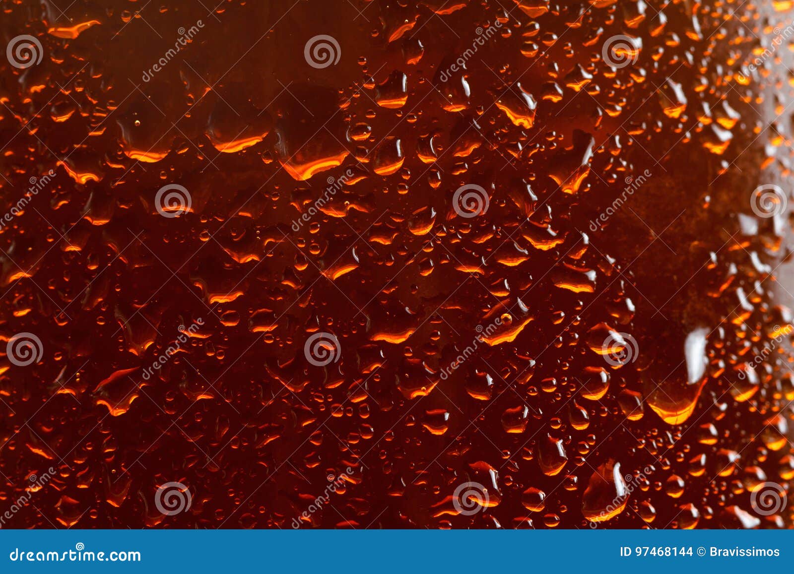 Beer Background, Macro Flowing Drops on the Glass Stock Photo Image