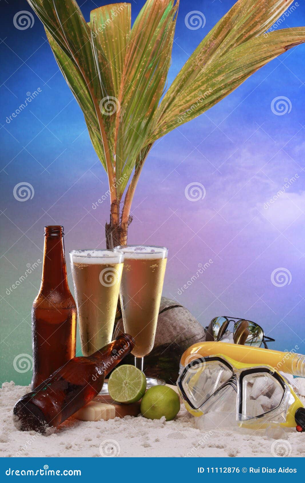 Beer at the beach stock photo. Image of juice, diver 11112876