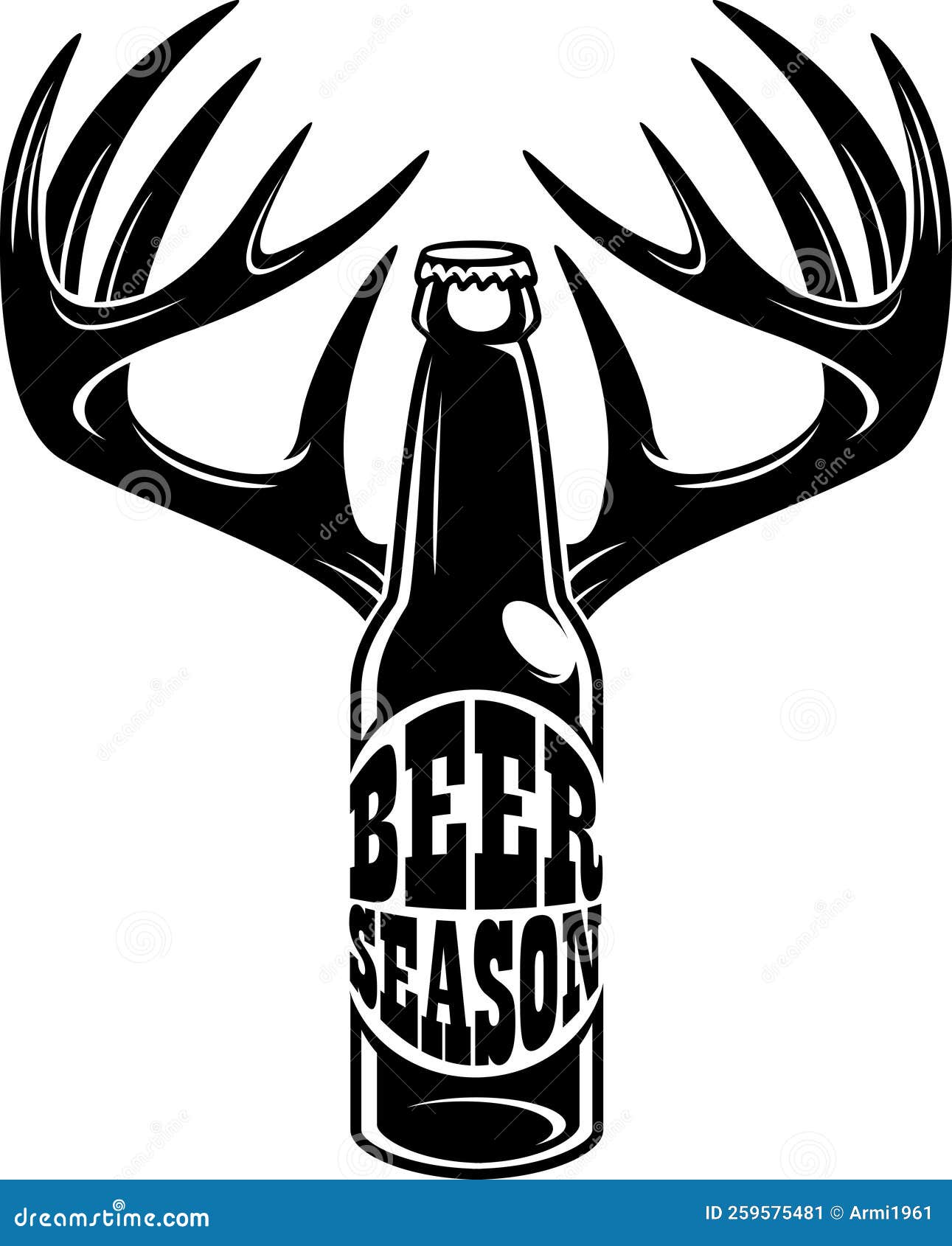 Beer Bootle with Text Beer Season and Deer Antlers Stock Vector