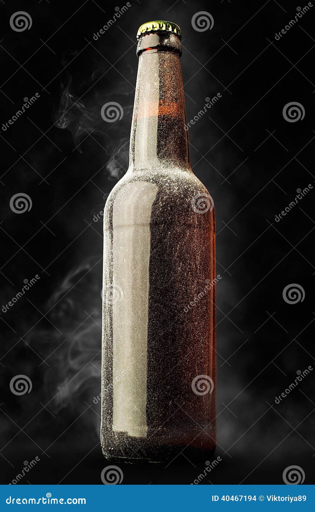 Beer Bottle In The Frost With Steam Stock Photo Image of brown