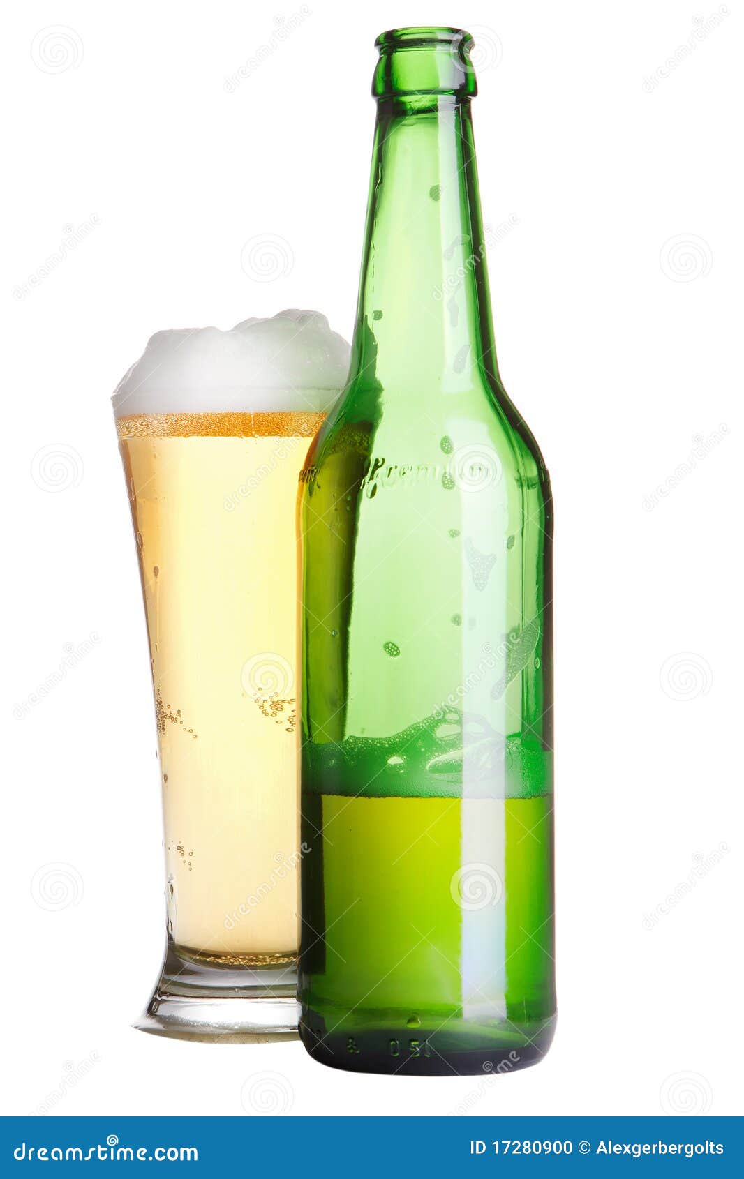 Beer in bottle and glass stock photo. Image of froth 17280900