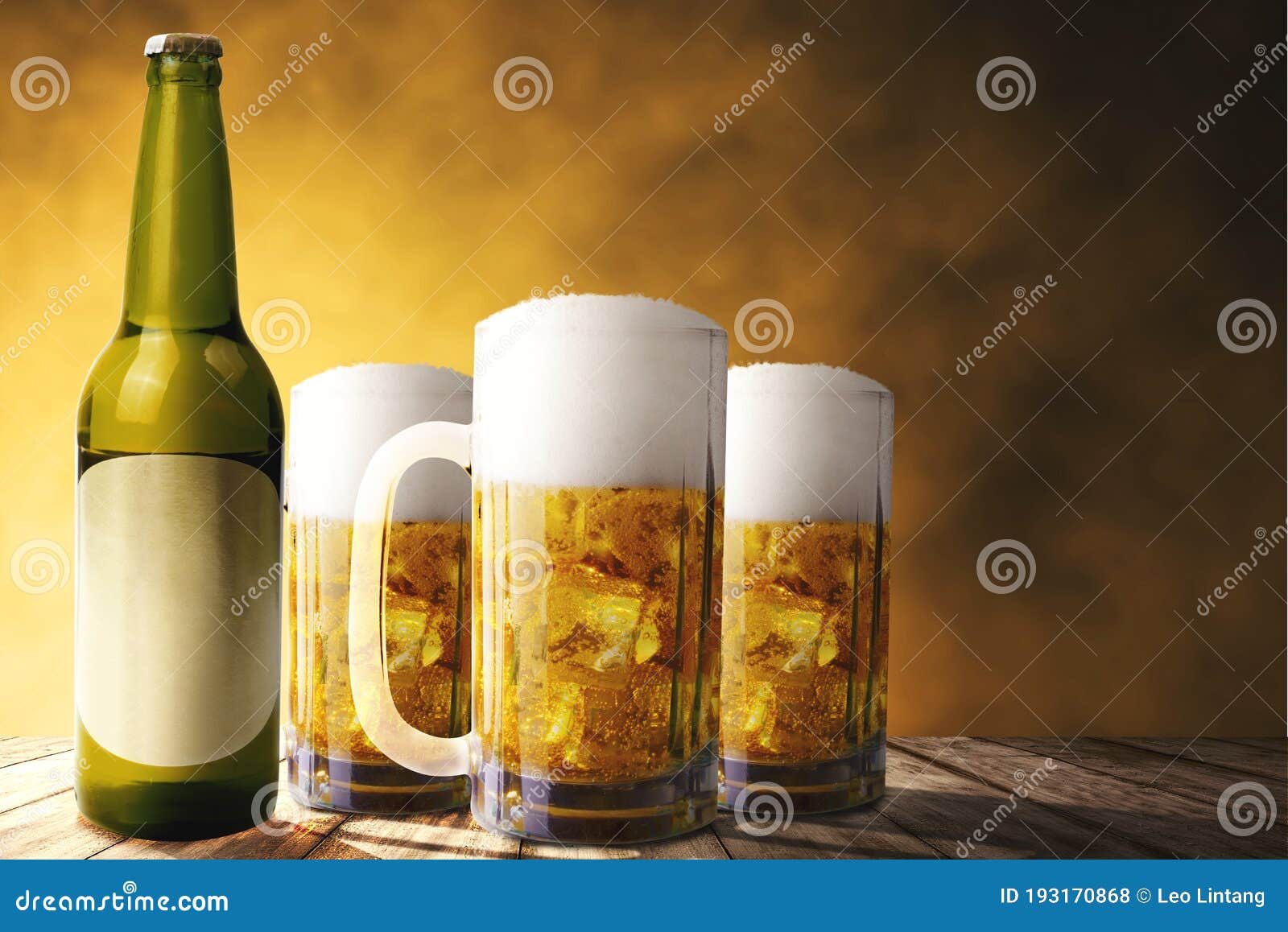Beer Bottle and Glass of Cold Beer on the Table Stock Photo Image of