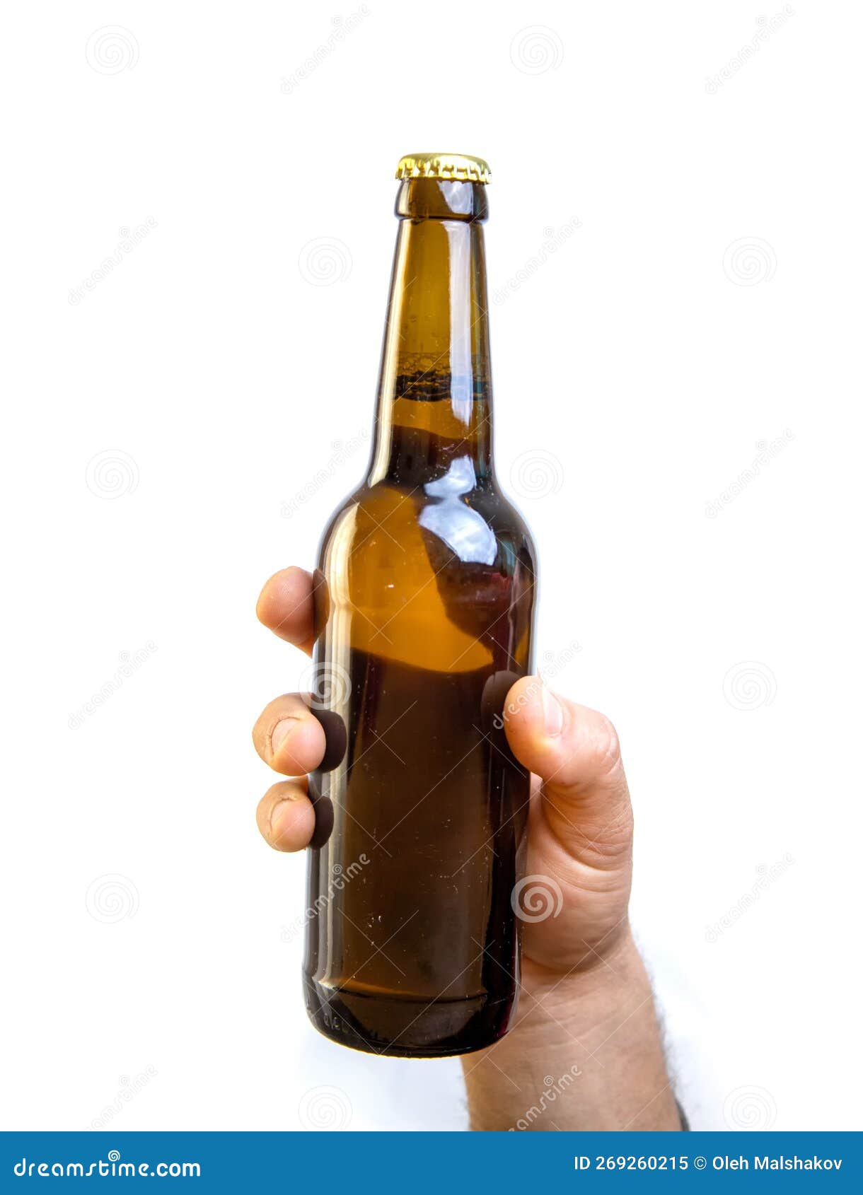 Beer Bottle in Hand Isolated on White. Stock Image Image of blank, cool 269260215
