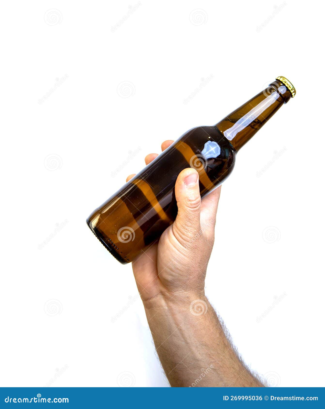 Beer Bottle in Hand Isolated on White. Stock Photo Image of white, celebration 269995036