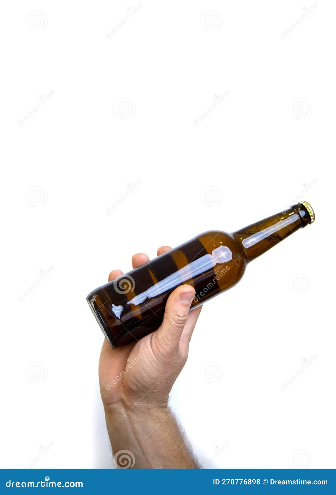Beer Bottle in Hand Isolated on White. Stock Photo Image of alcohol