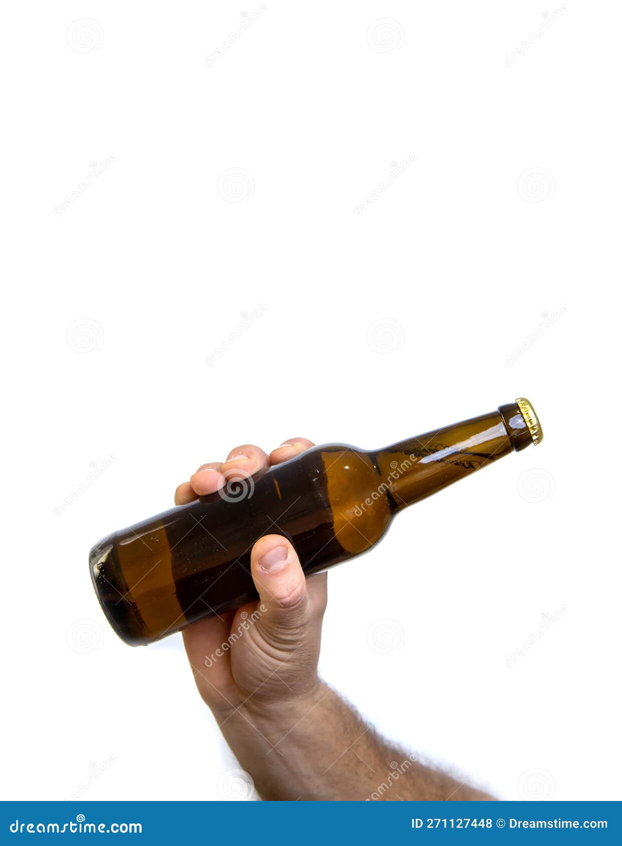 Beer Bottle in Hand Isolated on White. Stock Photo Image of celebration, full 271127448