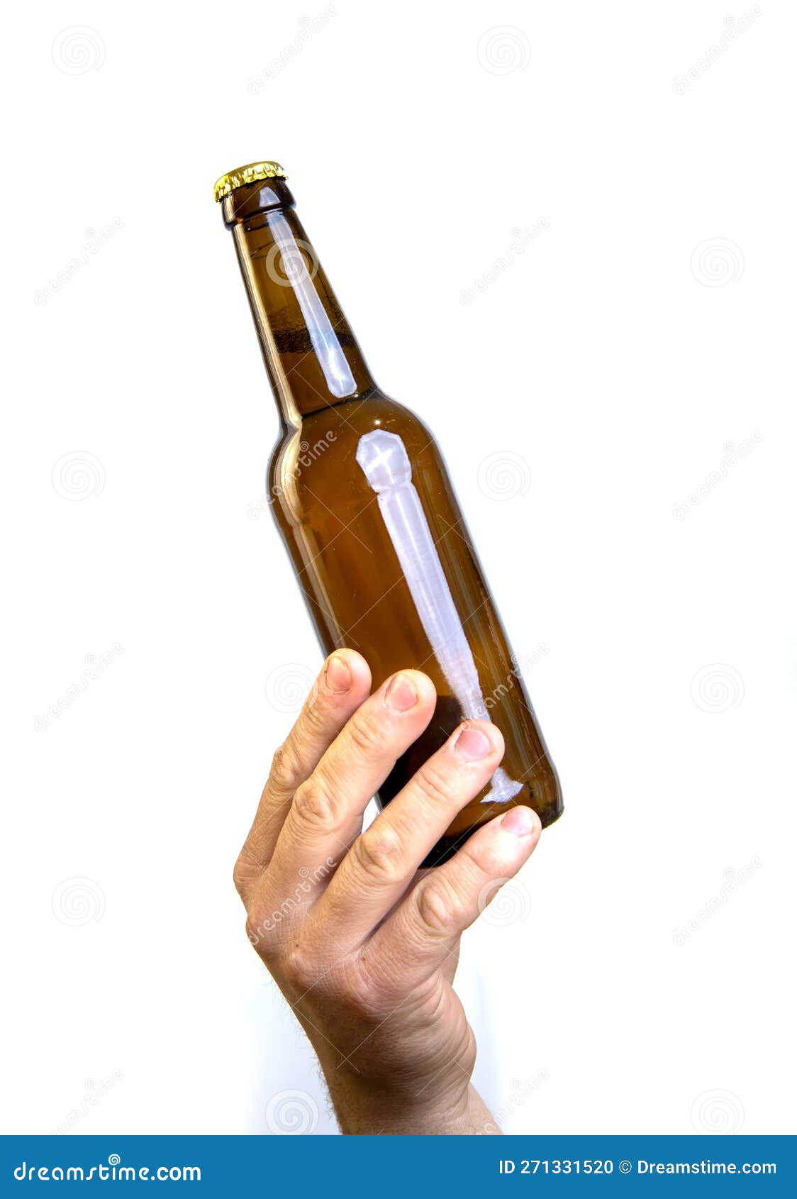 Beer Bottle in Hand Isolated on White. Stock Photo Image of brown, party 271331520