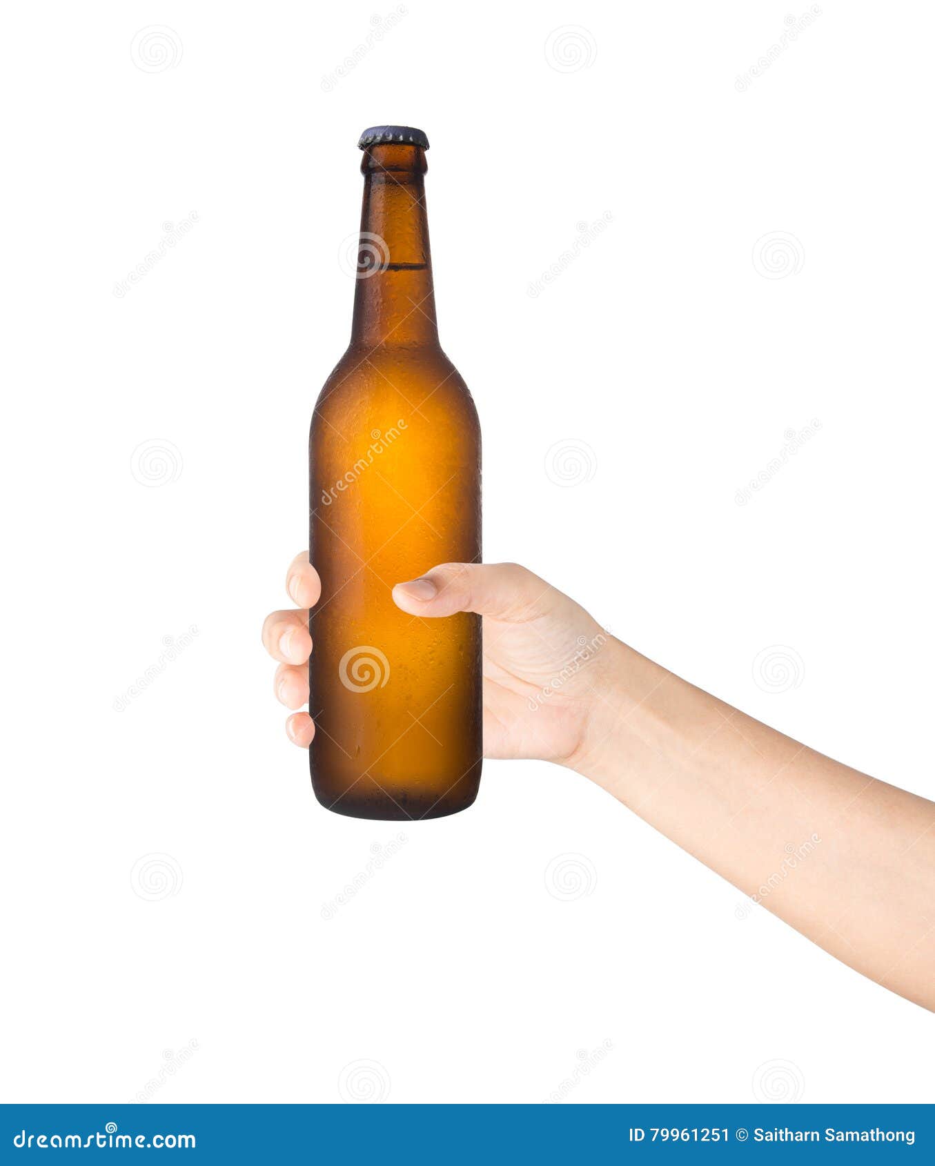 Beer Bottle in the Hand Isolated on White Background. Stock Image