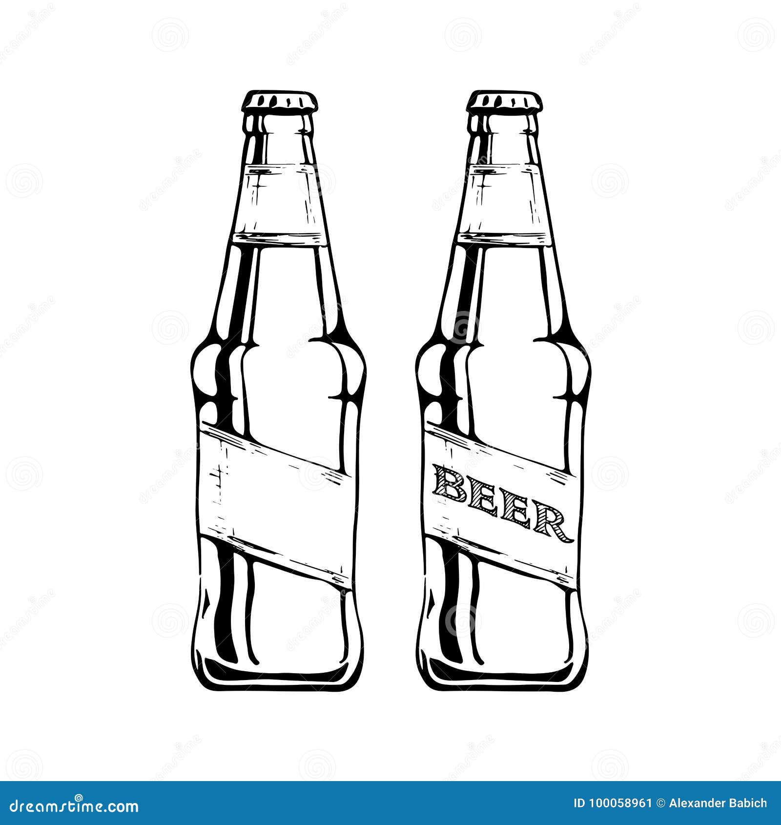 Beer Mug Dance with Bottle Sketch Engraving Vector by AlexanderPokusay