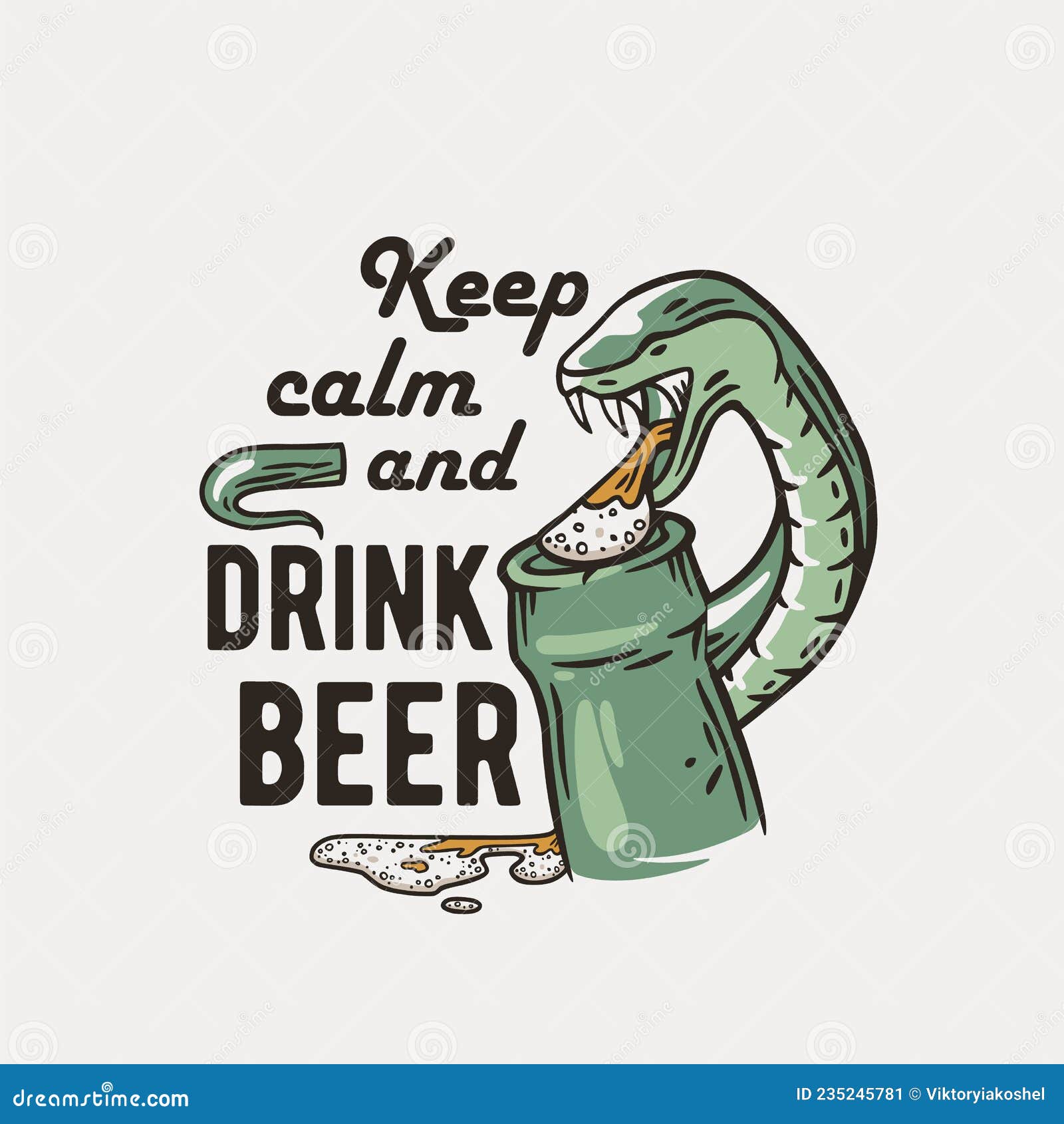 Beer Bottle with Snake for Print. Beer and Serpent Stock Vector