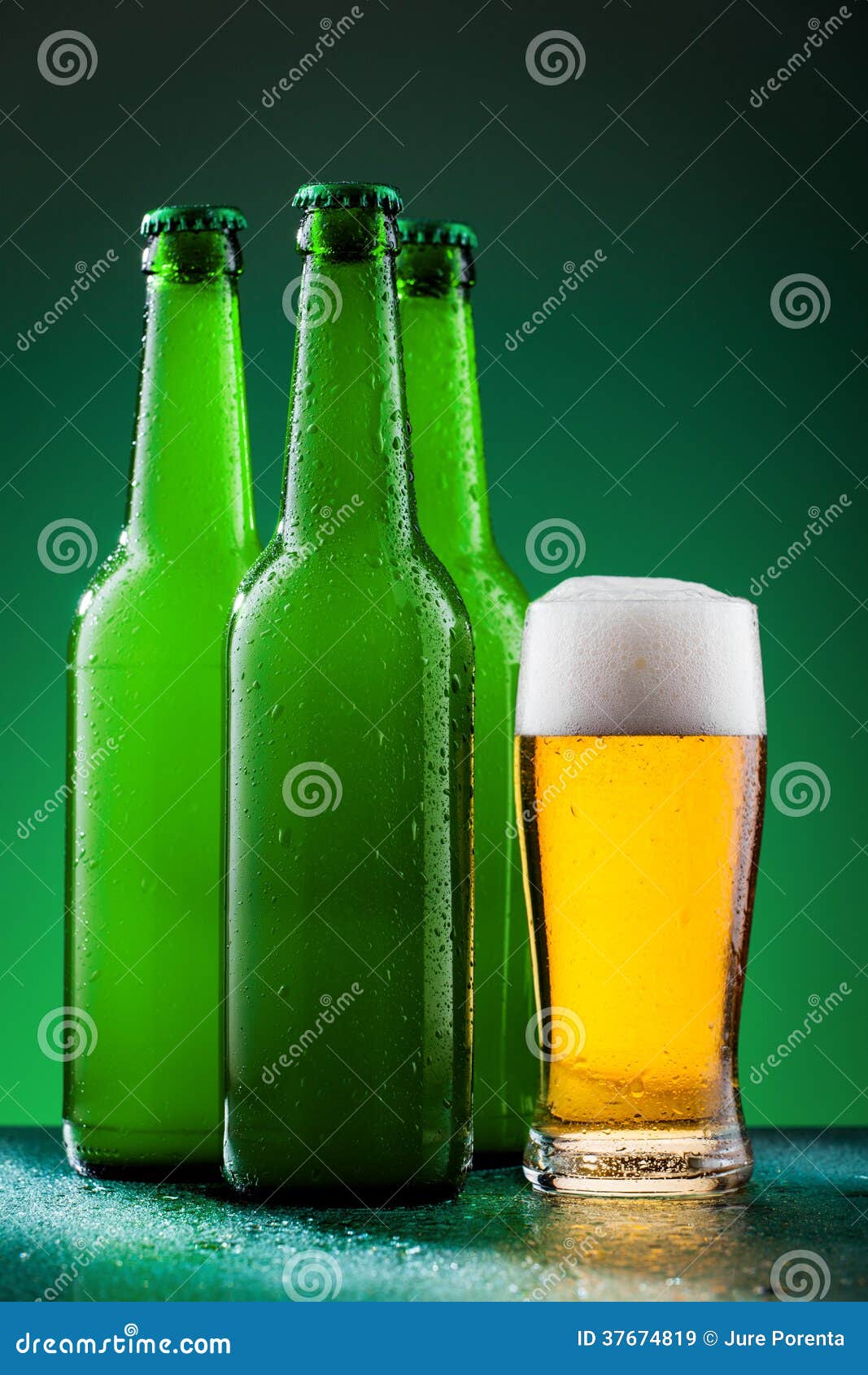 Beer Bottles with Full Glass Stock Image Image of closed, liquid