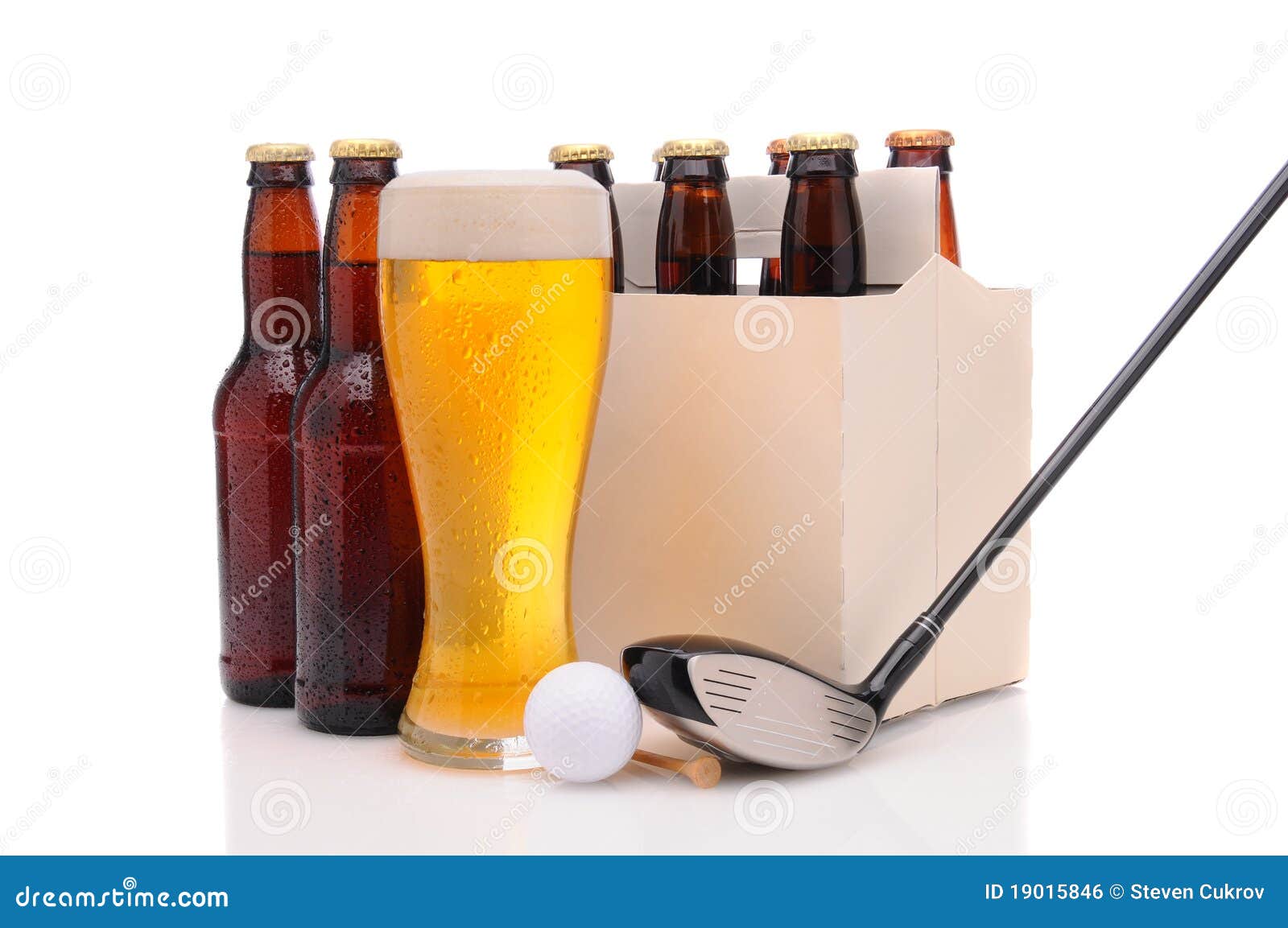 Beer Bottles with Golf Club and Ball Stock Photo Image of foam, cold