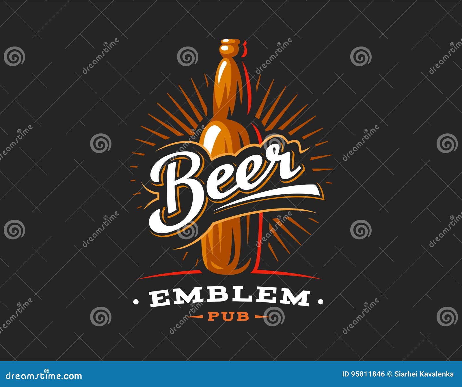 Beer Bottles Logo, Emblem on Dark Background Stock Vector