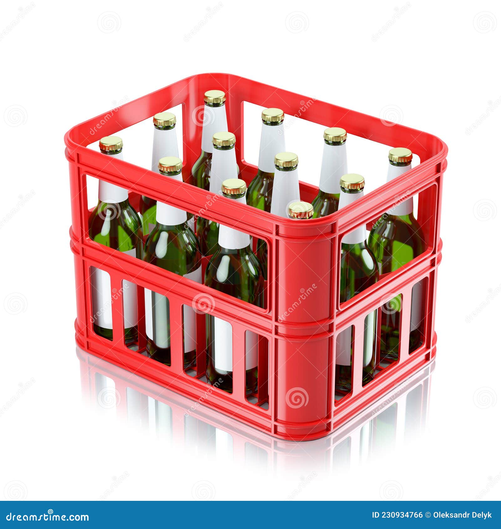 Beer Bottles in Red Plastic Transport Box 3D Stock Illustration