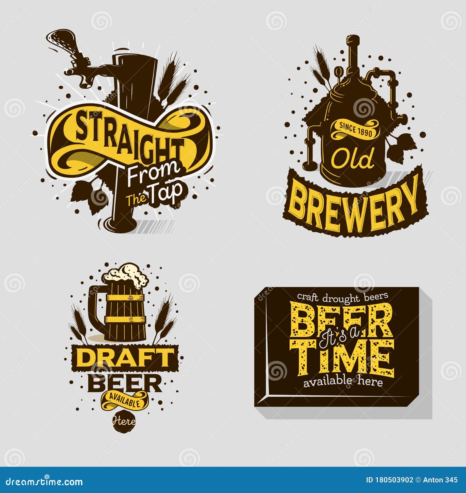 Beer Brew Brewery Alcohol Related Vector Illustrations Designs. Stock