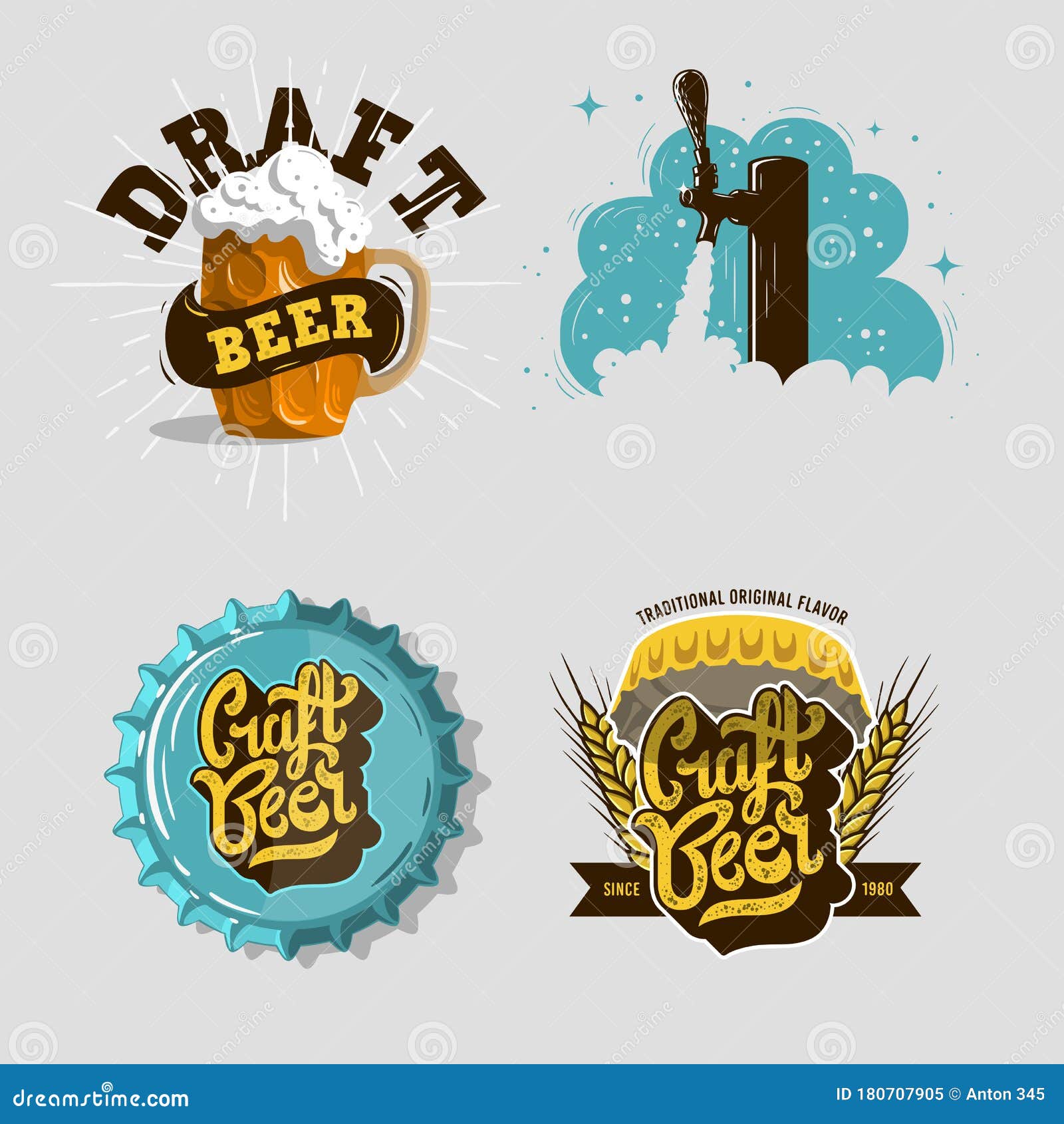 Beer Brew Brewery Alcohol Related Vector Illustrations Designs. Stock