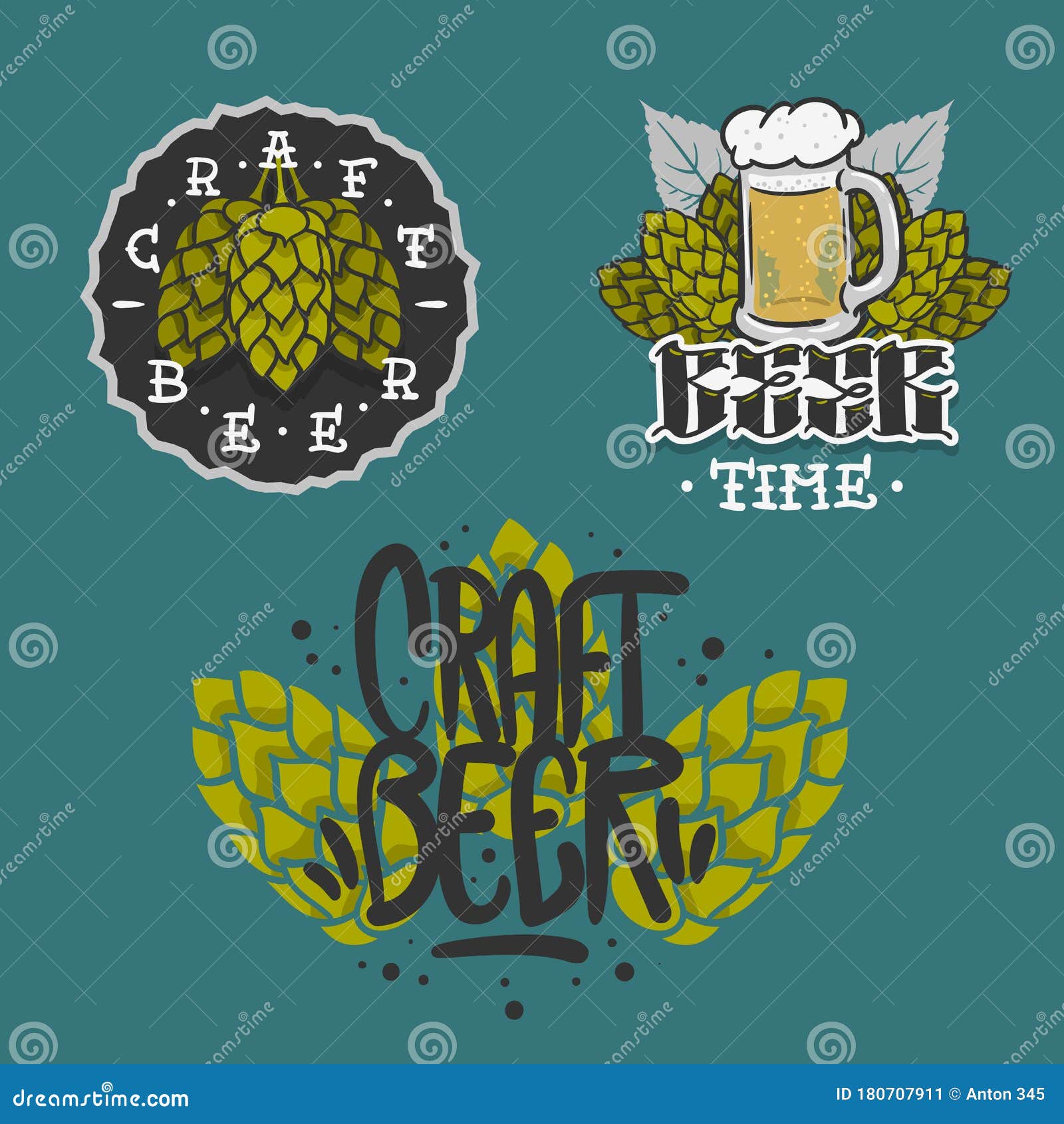Beer Brew Brewery Alcohol Related Vector Illustrations Designs. Stock