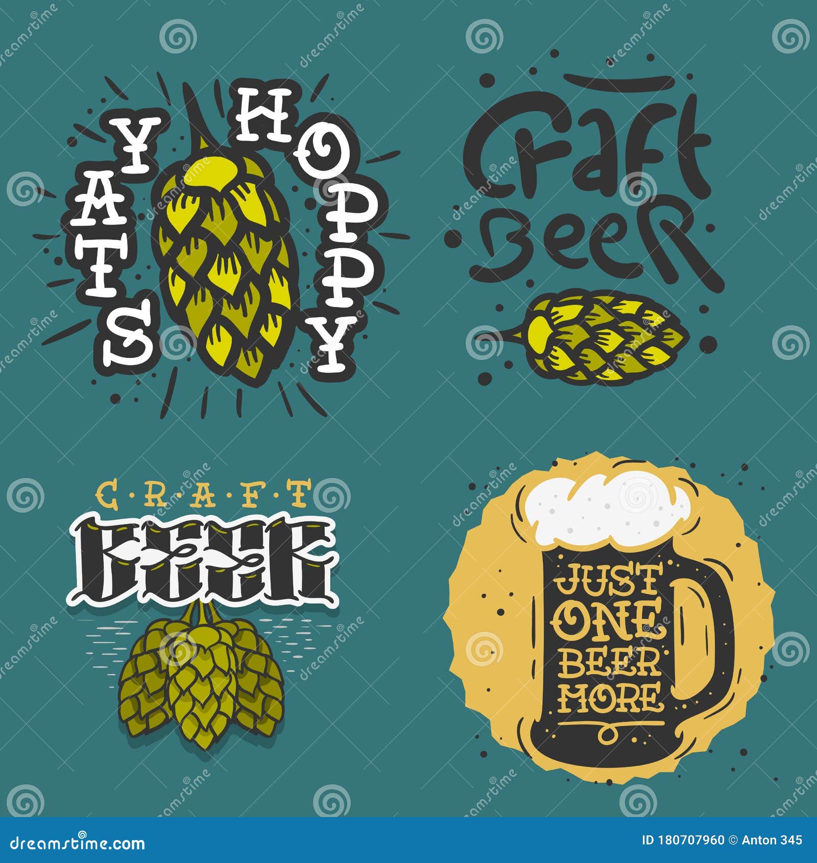 Beer Brew Brewery Alcohol Related Vector Illustrations Designs. Stock