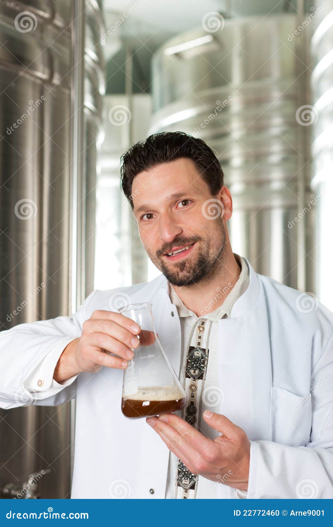 Beer Brewer in His Brewery Examining Stock Photo Image of kettle