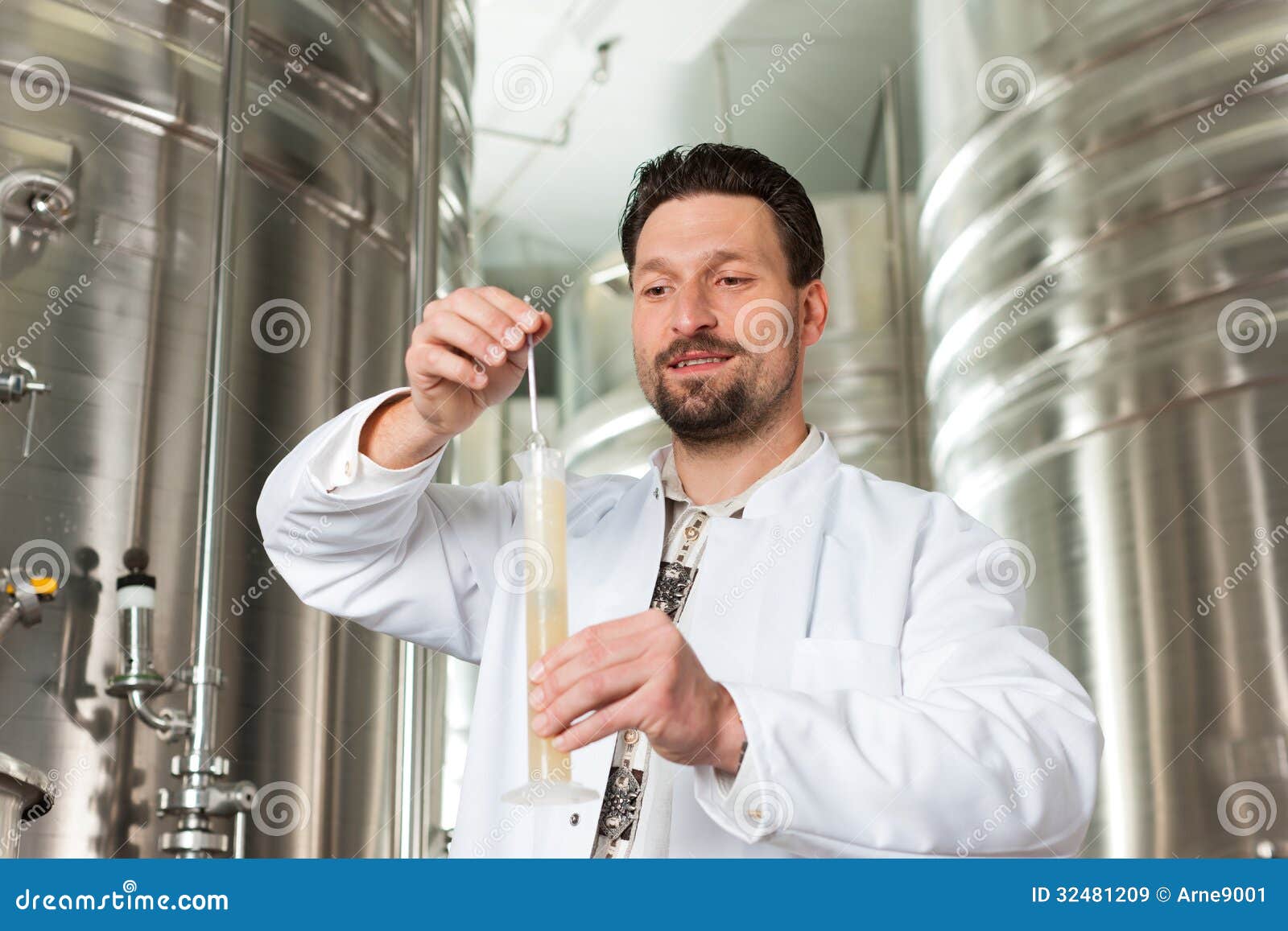 Beer Brewer in His Brewery Examining Stock Image Image of purity